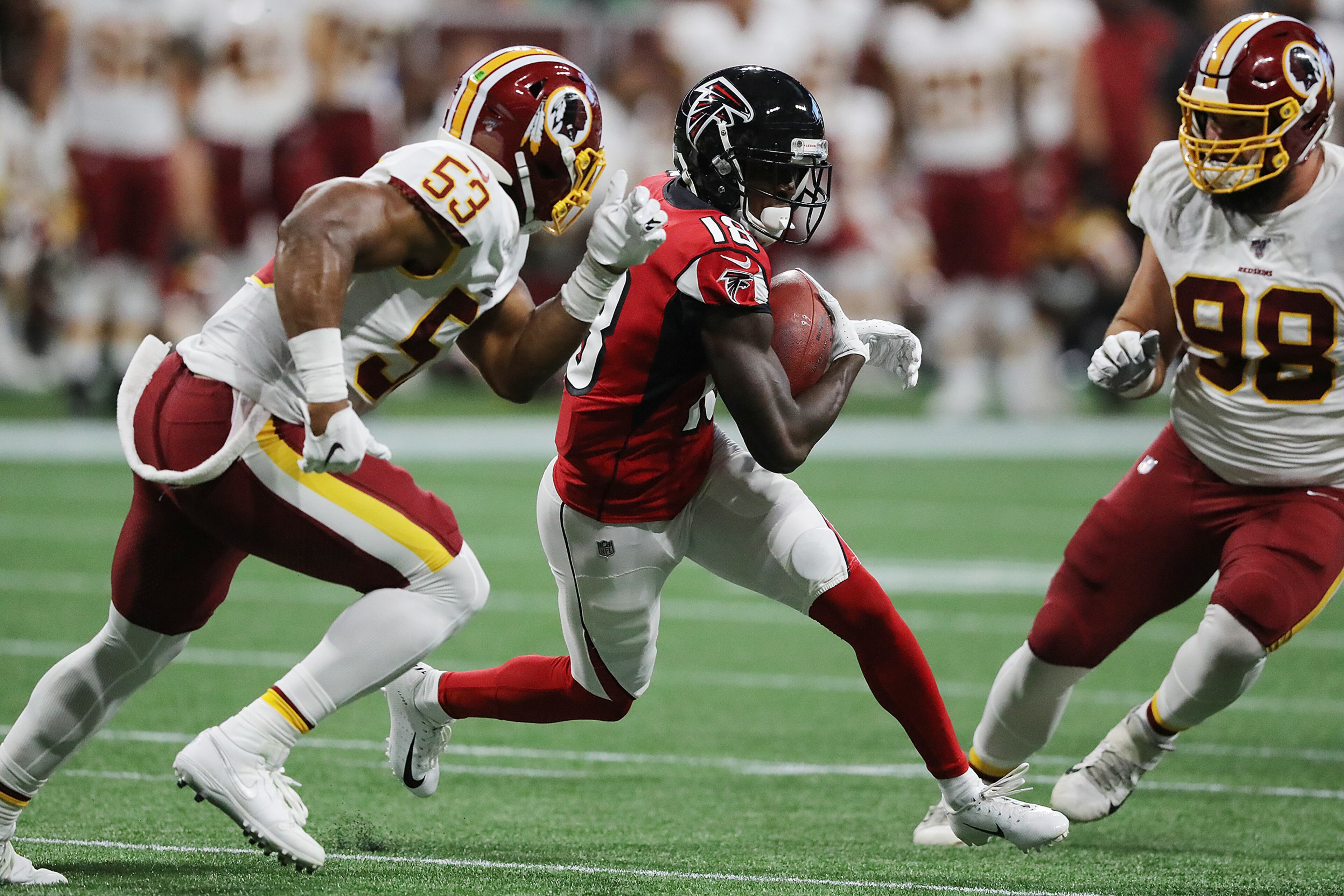 Falcons wide receiver Calvin Ridley makes a reception against the Washington Redskins. Curtis Compton/ccompton@ajc.com