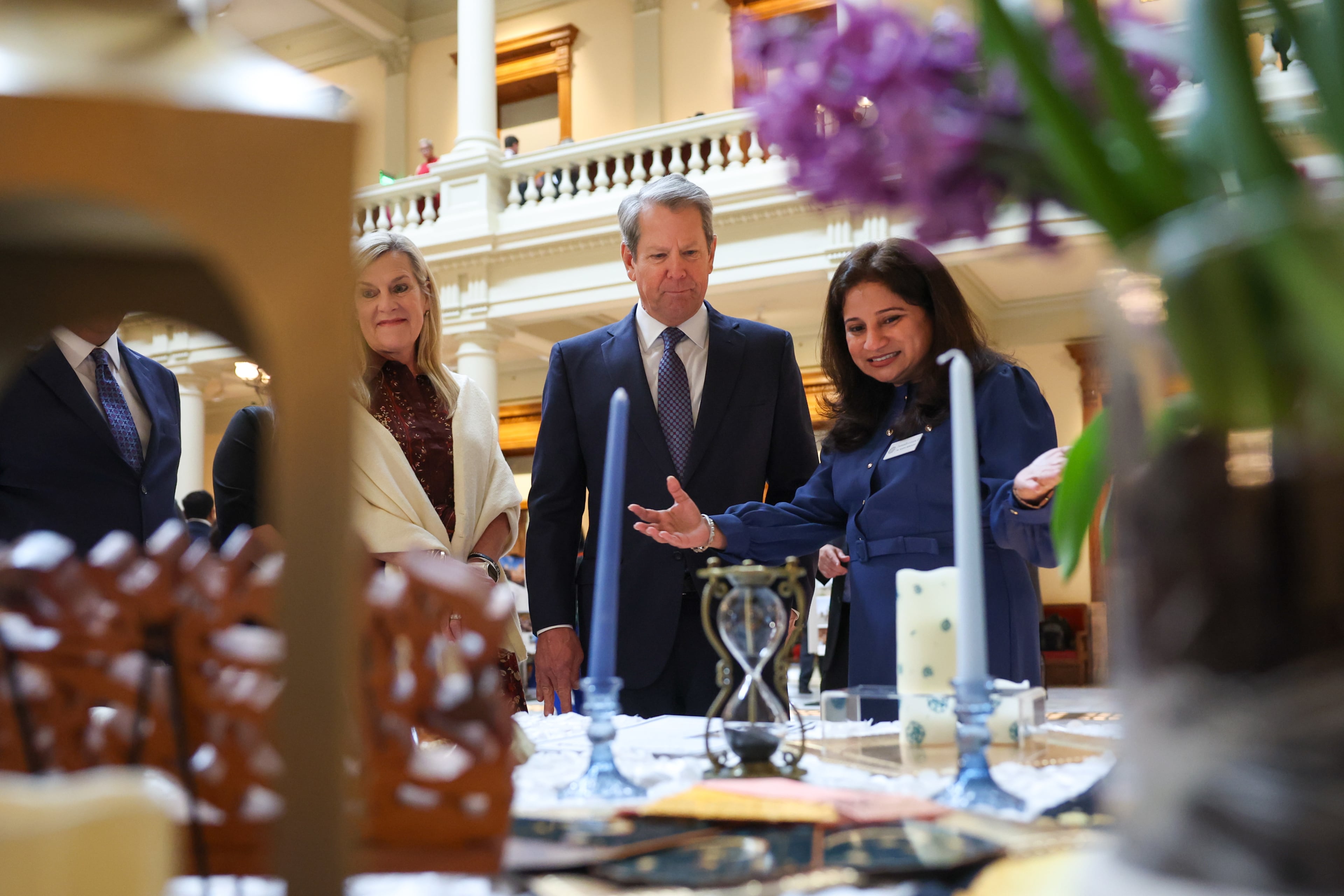 Gov. Brian Kemp viewed a Ramadan display from the Ismaili Council for the Southeastern USA at the Capitol in Atlanta on Wednesday. (Arvin Temkar/AJC)