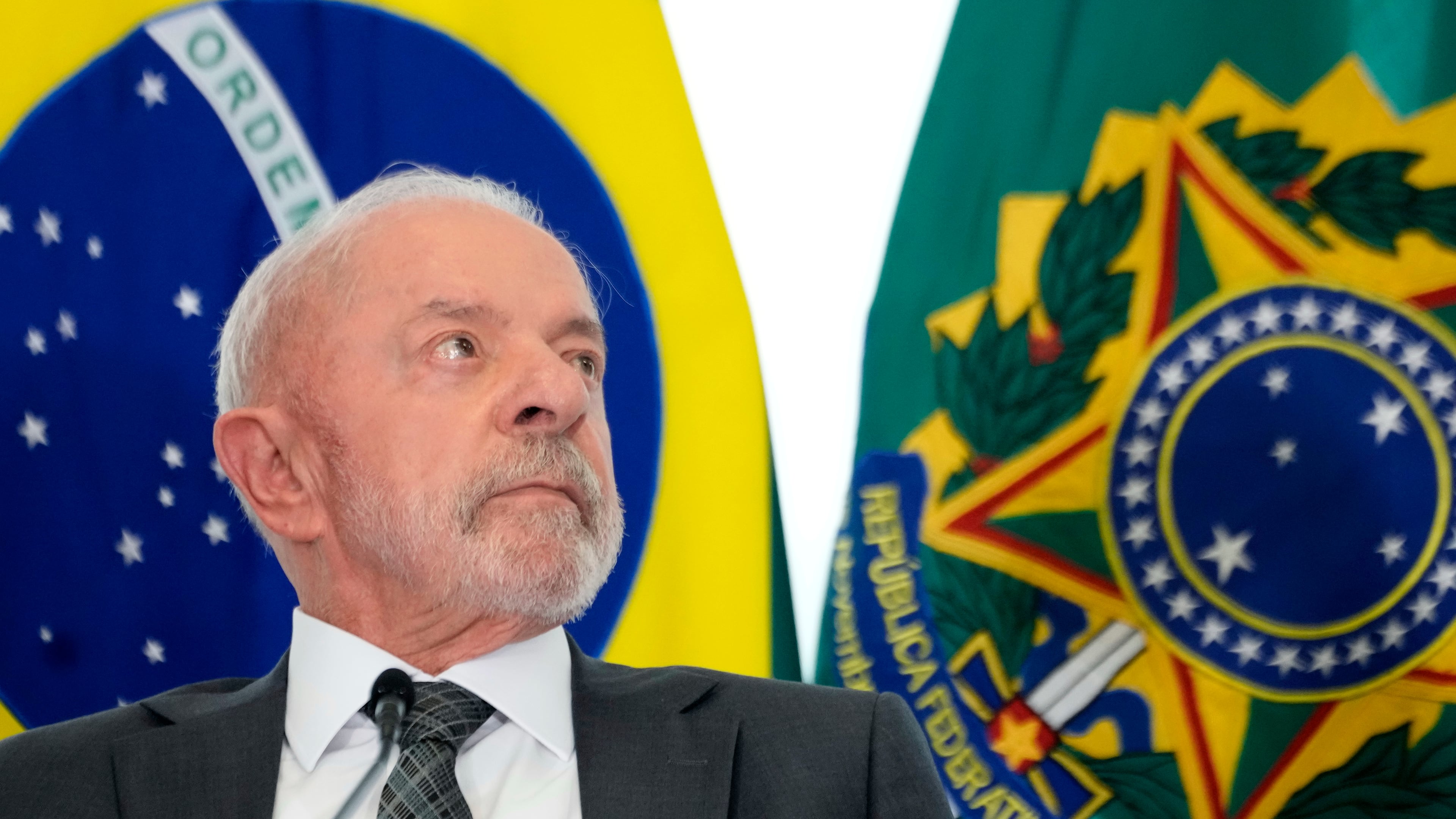 Brazilian President Luiz Inacio Lula da Silva attends a ceremony at the Planalto Palace in Brasilia, Friday, Sept. 4, 2026, marking the signing of measures related to funding for the justice system. (AP Photo/Eraldo Peres)