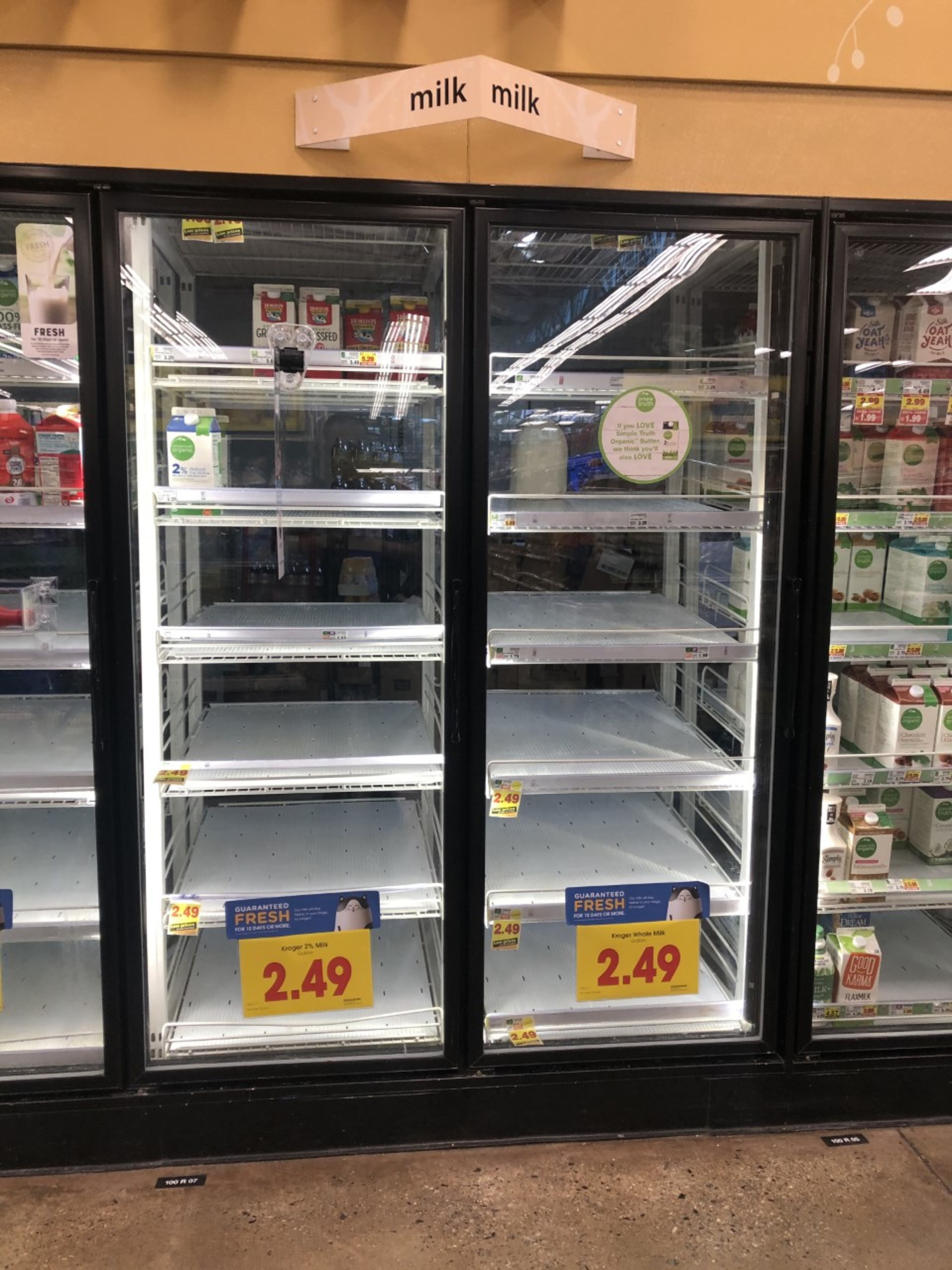 A Kroger in Tucker was running low on dairy products Friday.