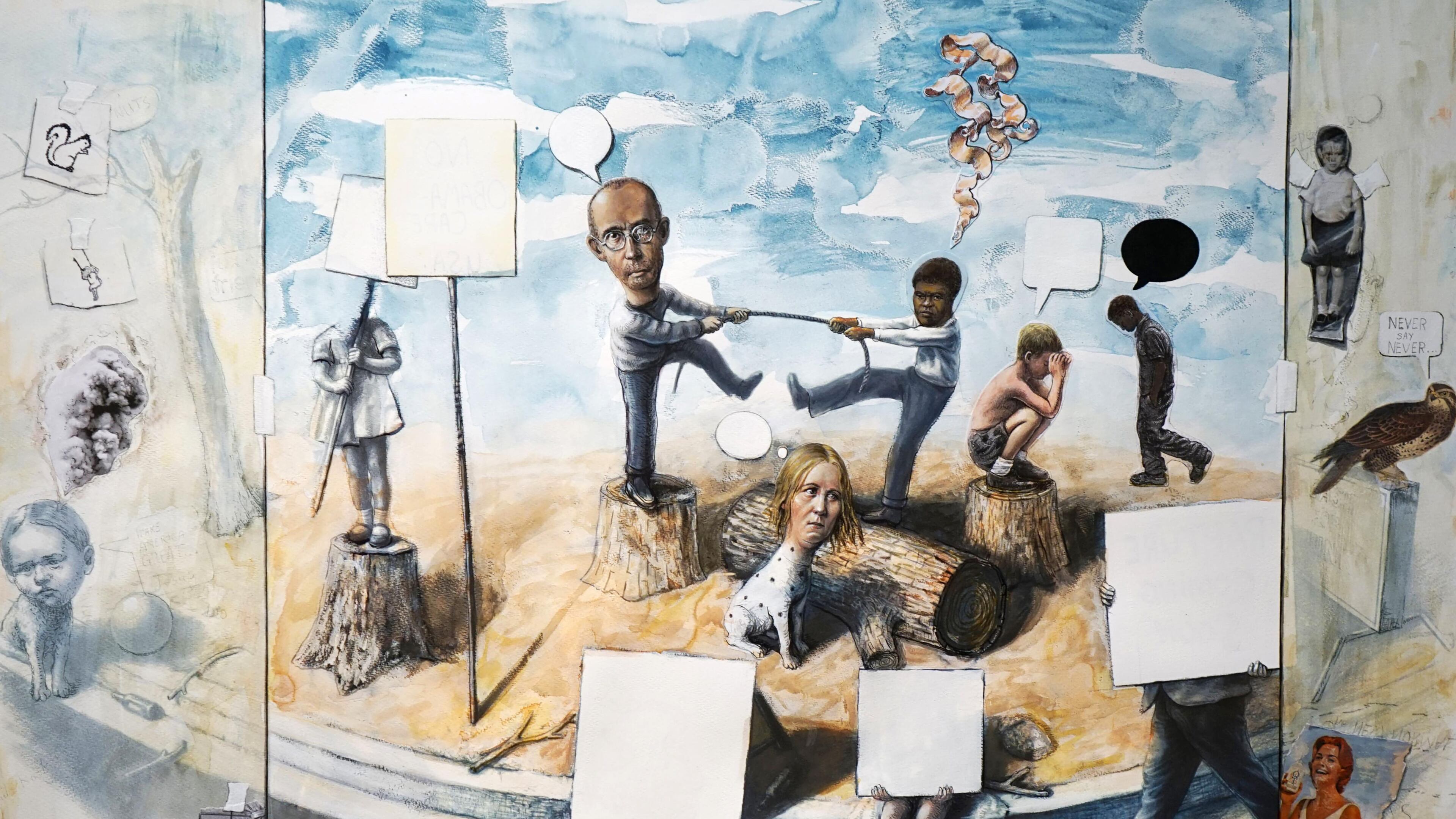 “American Gothic-Never Say Never,” 2018, mixed media on paper, by Athens-based painter Scott Belville. CONTRIBUTED BY SANDLER HUDSON GALLERY