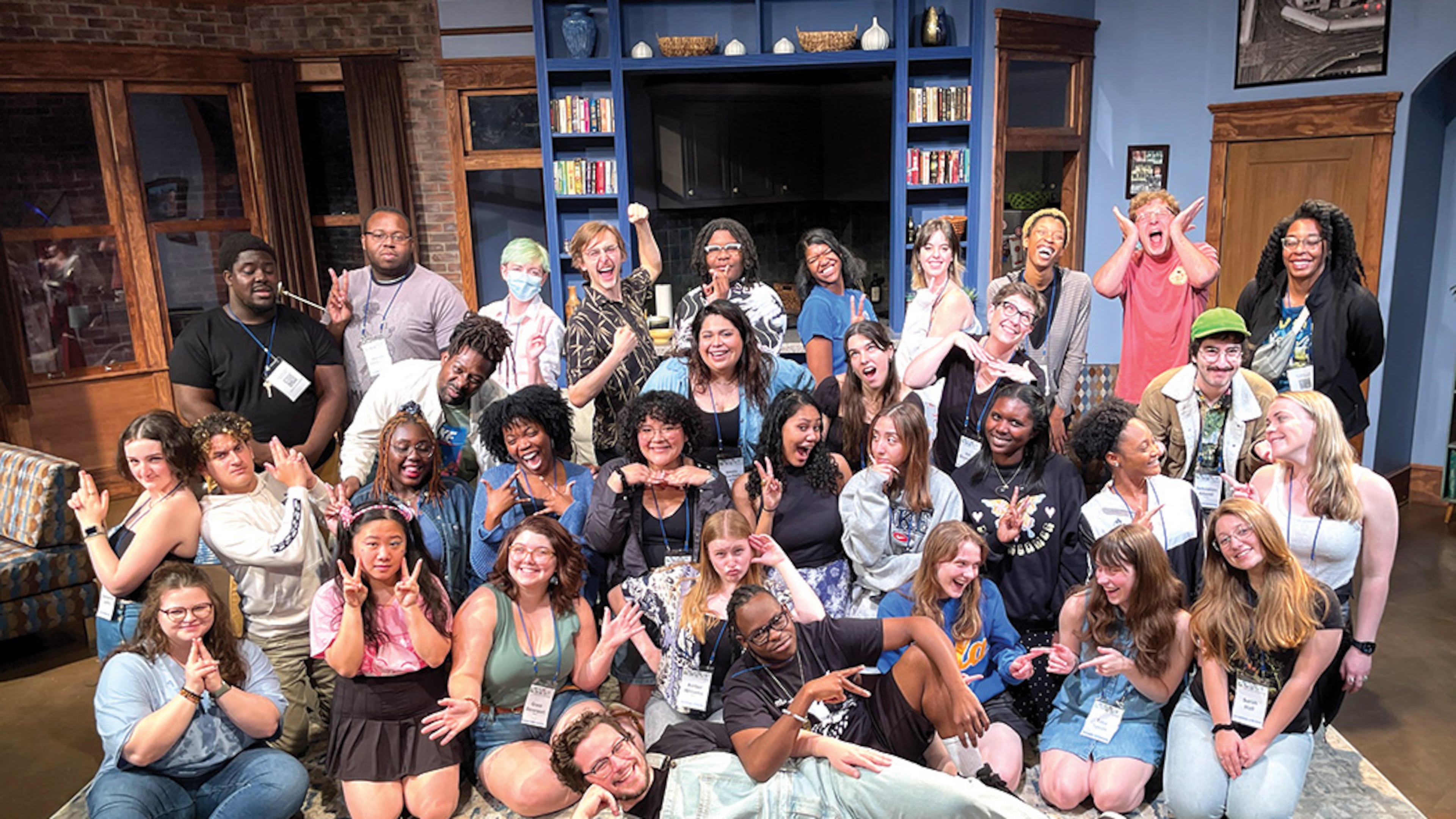 A group of young playwrights celebrate at a previous year's "New South Young Playwrights Festival." The annual festival at Horizon Theatre has traditionally received NEA grant funds. In November, Horizon was awarded a $20,000 grant for the June 2025 festival, but received a letter Friday that the grant has been canceled. (Courtesy of Horizon Theatre)