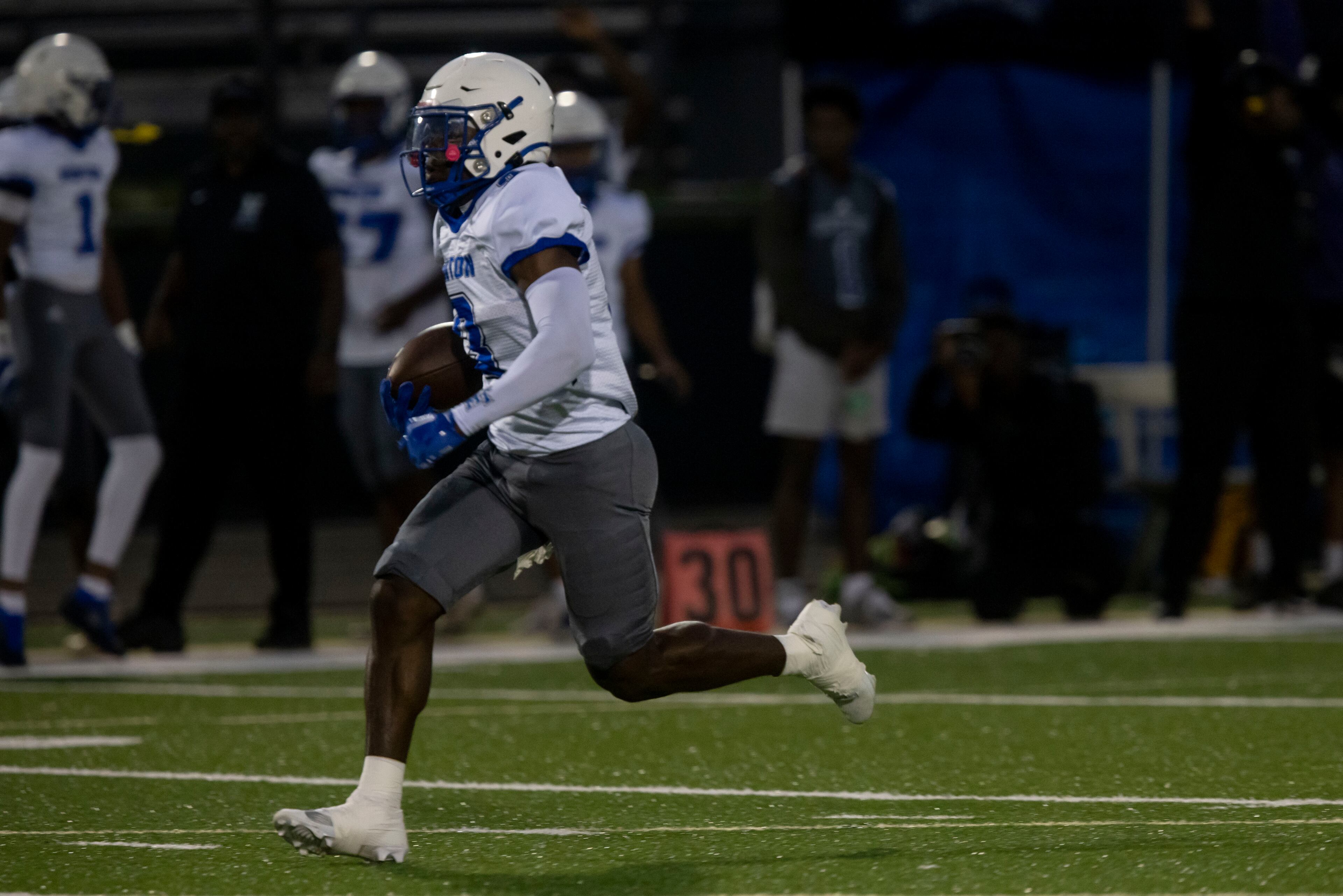 Newton County’s Marcus Calwise (3) scores a touchdown during a GHSA High School Football game between Grayson High School and Newton County High School at Grayson High School in Lawrenceville, GA., on Friday, September 29, 2023. (Photo/Jenn Finch)