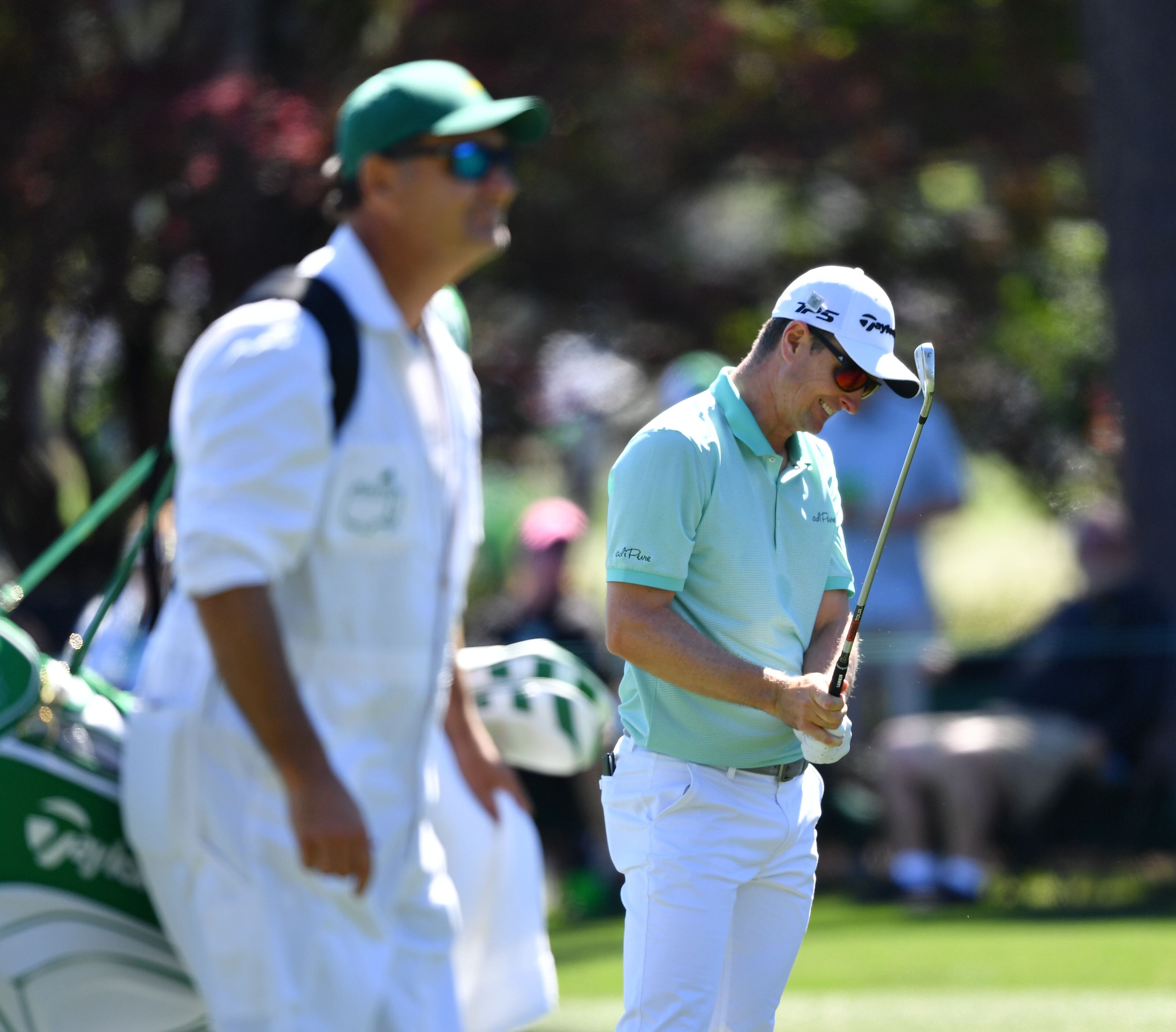 April 8, 2017 AUGUSTA Justin Rose reacts to his second shot on the 8th fairway. Play begins in the third round of the 81st Masters tournament at the Augusta National Golf Club, Saturday, April 8, 2017. BRANT SANDERLIN / SPECIAL