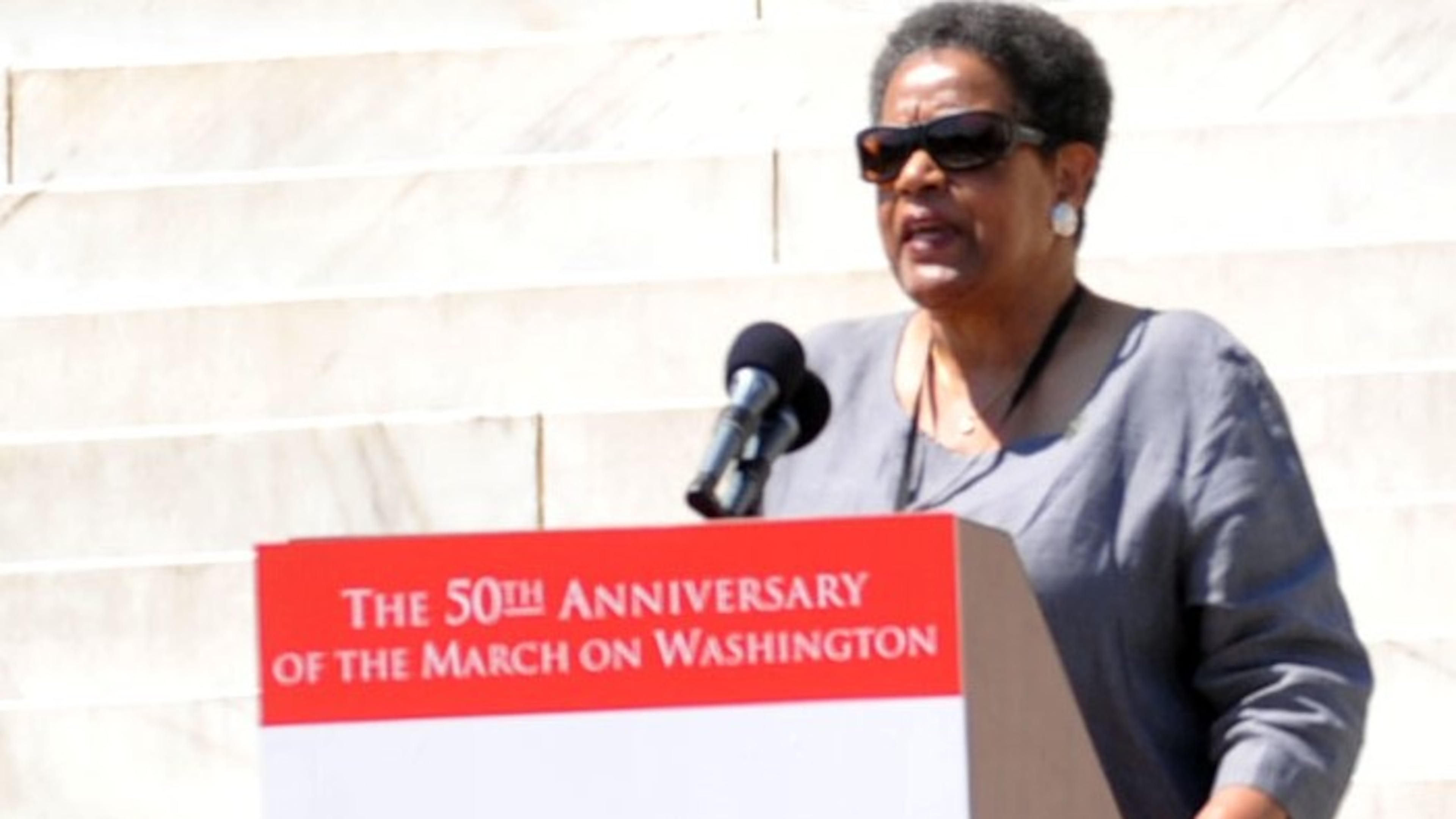 Myrlie Evers-Williams speaks on the 50th Anniversary of the March on Washington in front of the Lincoln Memorial, Saturday August 24, 2013. KENT D. JOHNSON / KDJOHNSON@AJC.COM