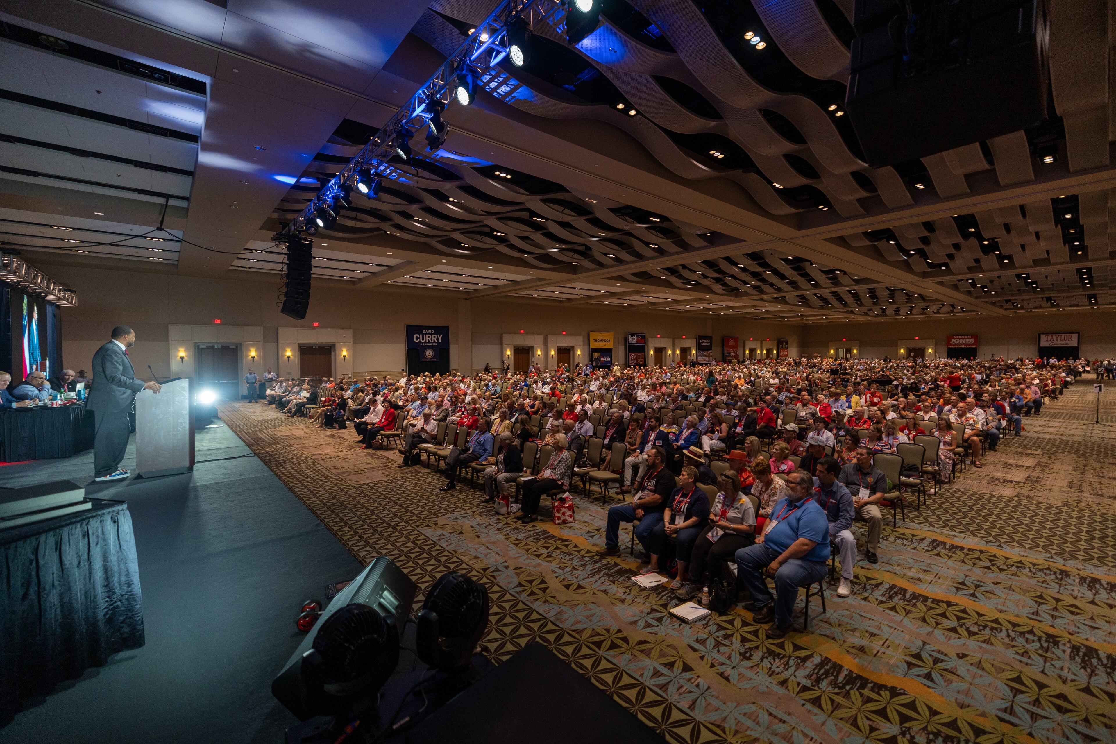 Gubernatorial candidate Vernon Jones (R-GA) speaks at the Georgia GOP State Convention in Jekyll Island, Georgia on June 5th, 2021. Nathan Posner for the Atlanta-Journal-Constitution