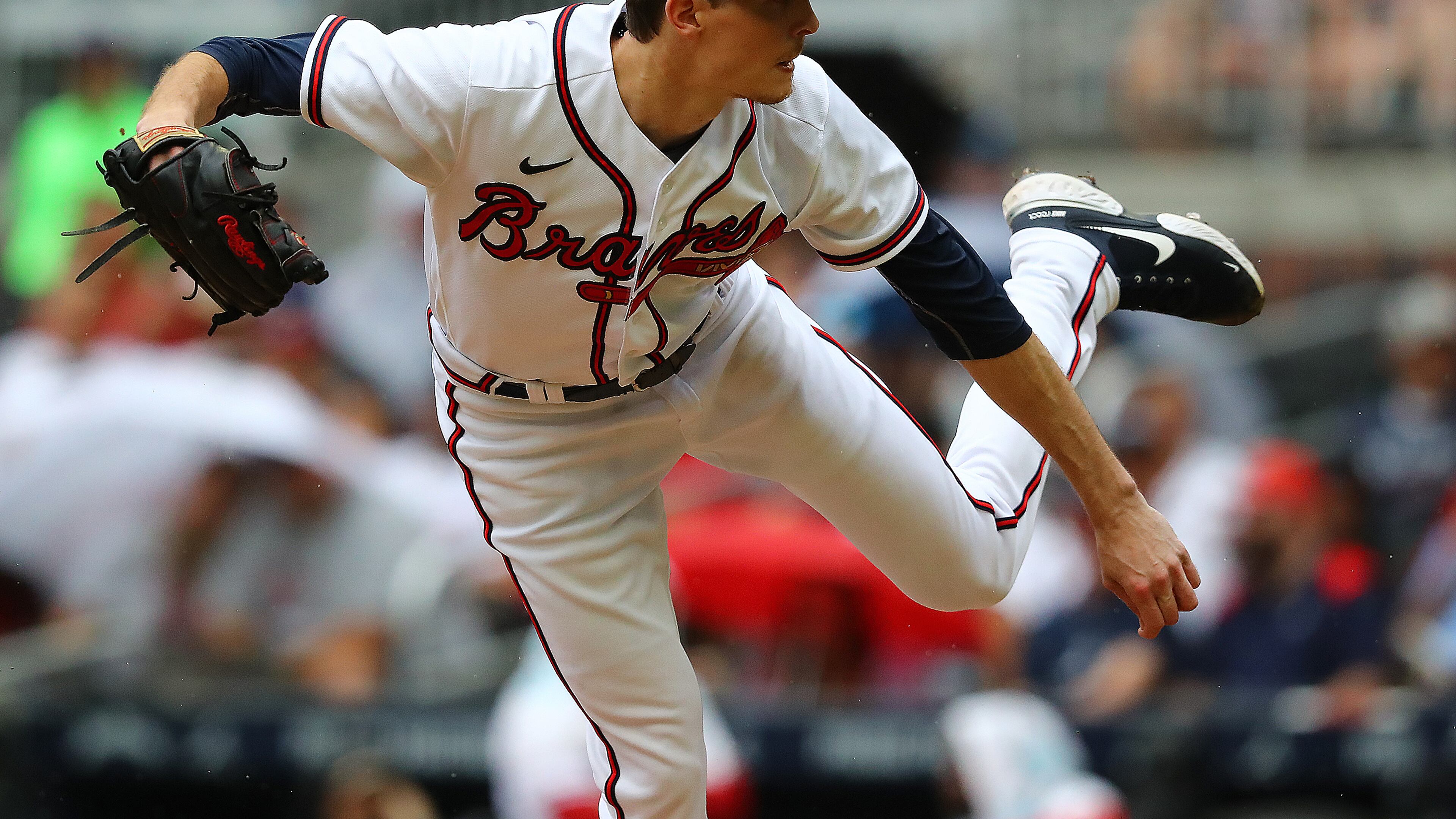 Braves starting pitcher Max Fried delivers against the Marlins during the fifth inning Sunday at Truist Park. (Curtis Compton / Curtis Compton@ajc.com)