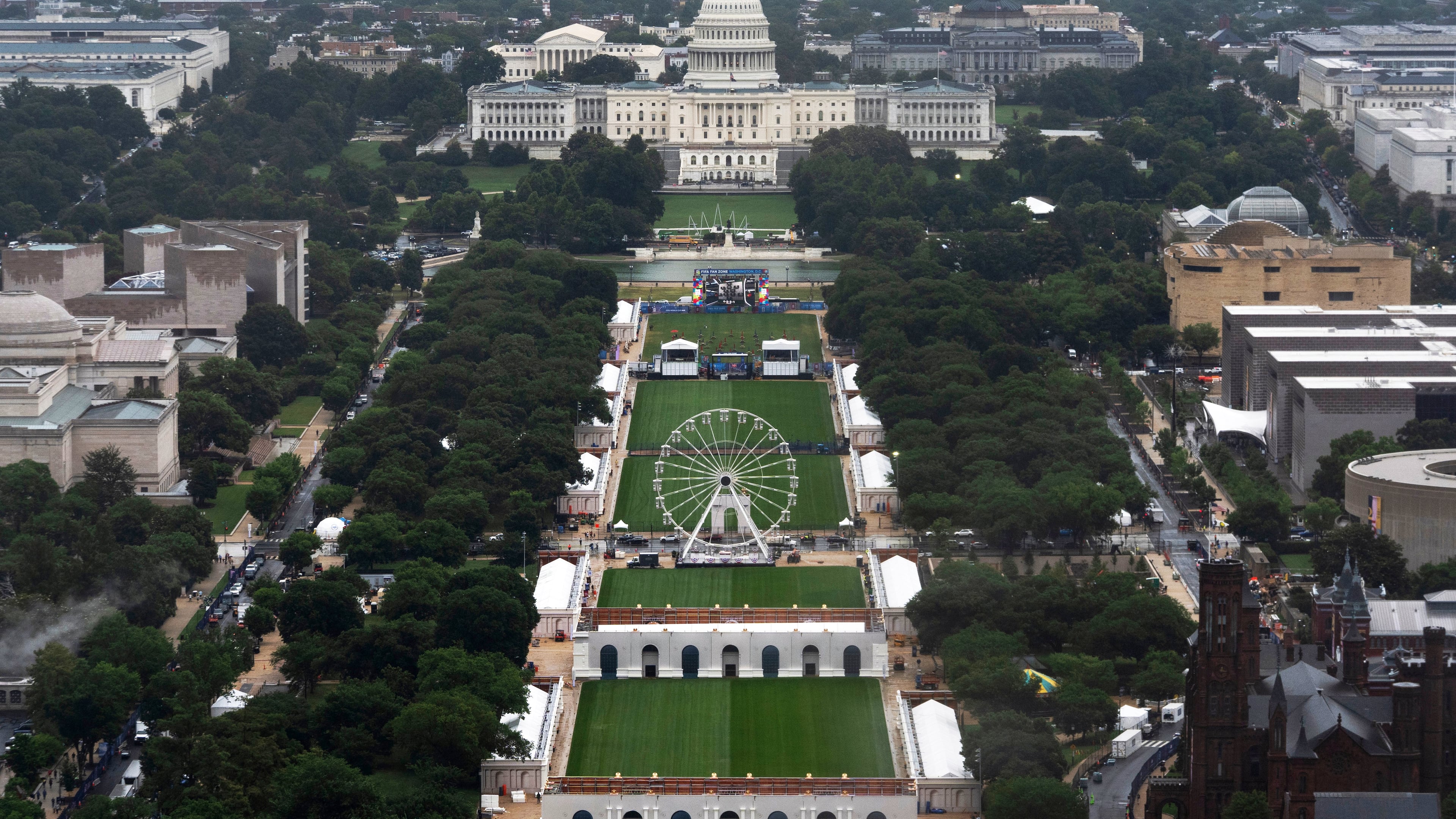 A Ferris wheel is seen on the National Mall for the 250 Anniversary celebration, Tuesday, June 23, 2026, in Washington. (AP Photo/Manuel Balce Ceneta)