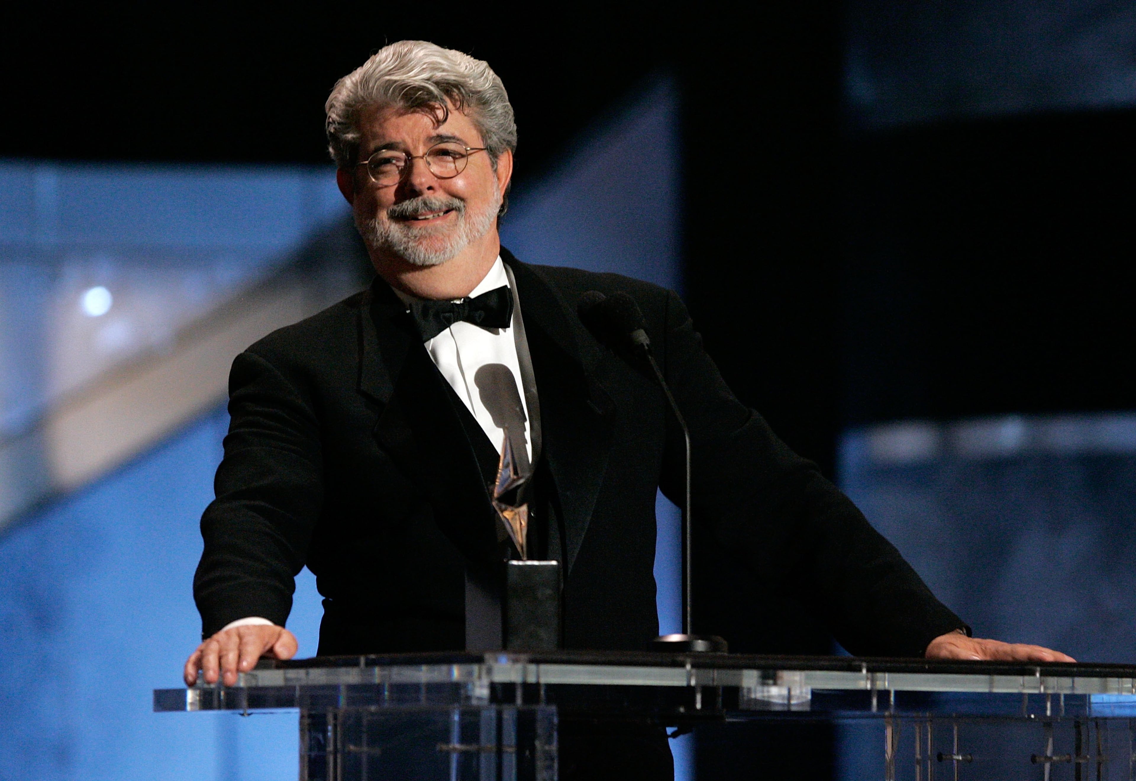 Director George Lucas accepts his award onstage during the 33rd AFI Life Achievement Award tribute to George Lucas at the Kodak Theatre on June 9, 2005, in Hollywood, Calif.