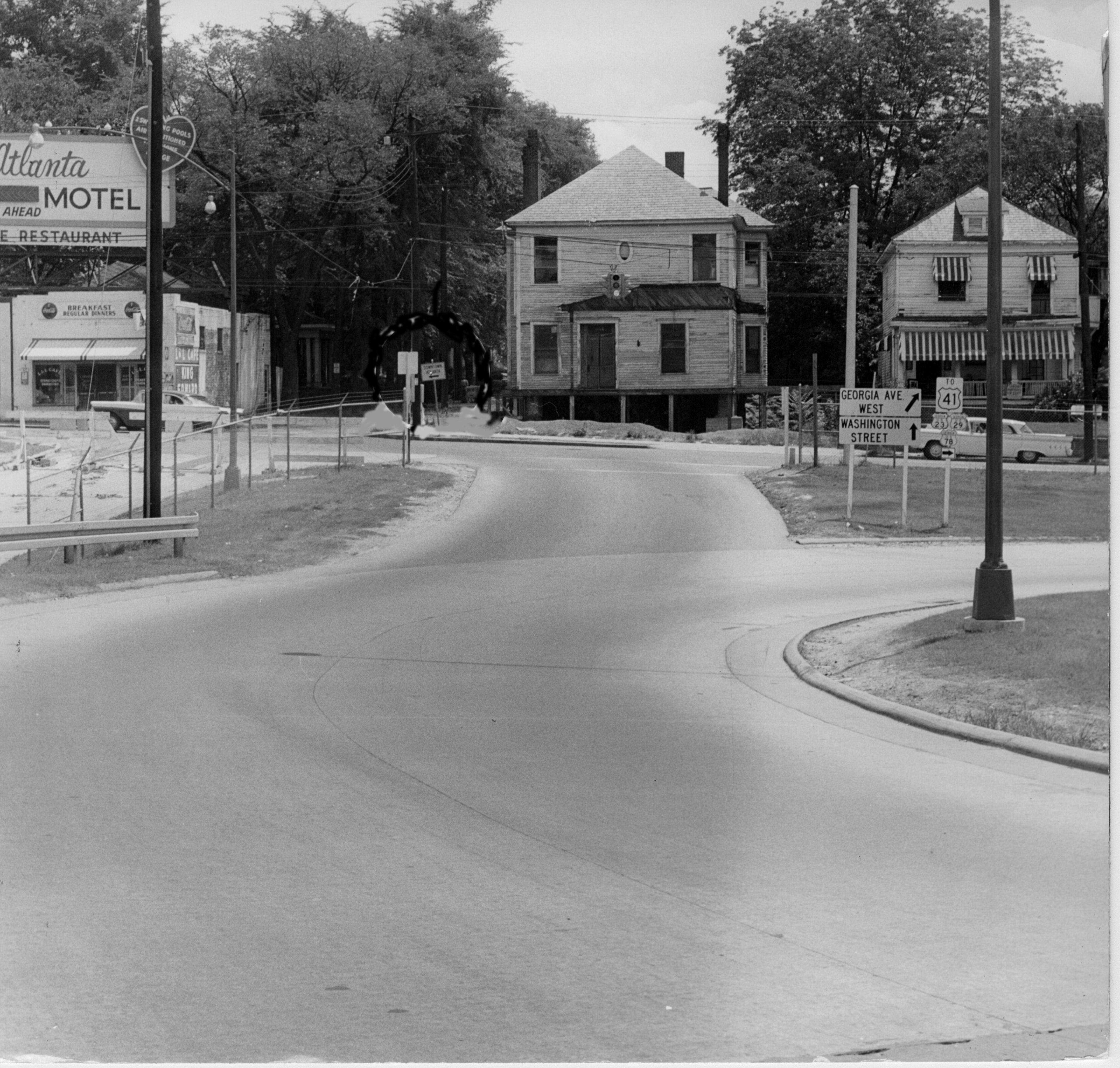 1959 - Atlanta, Ga - South Atlanta near the airport - Directional signs to Georgia Ave West, Washington Street, and various US Highways.