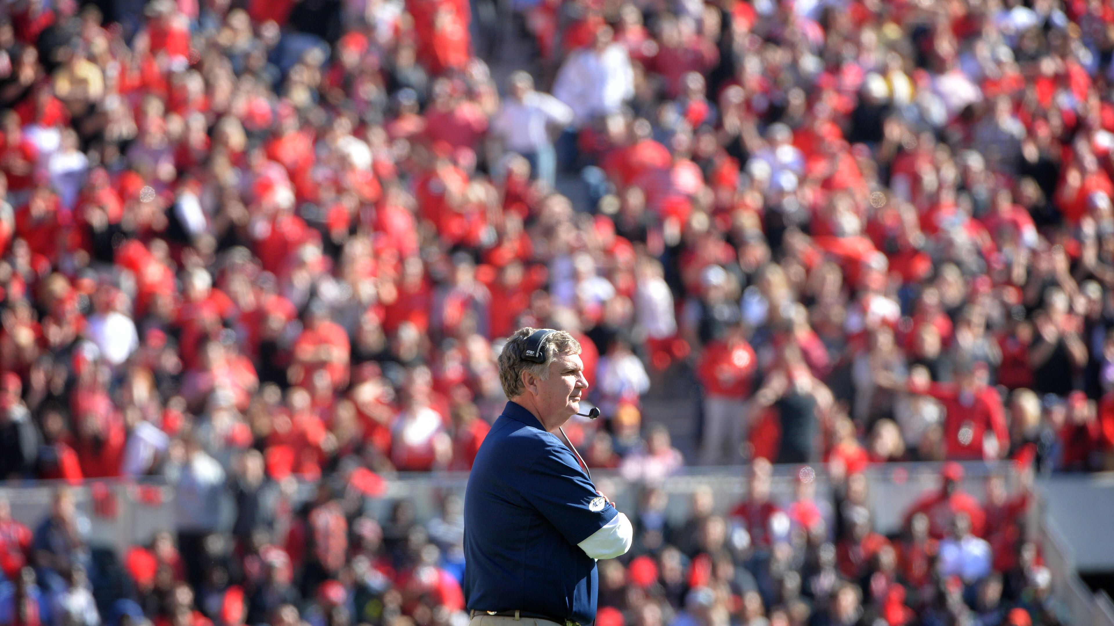 Georgia Tech head coach Paul Johnson during their rivalry game against Georgia Saturday, November 26, 2016, at Sanford Stadium in Athens.