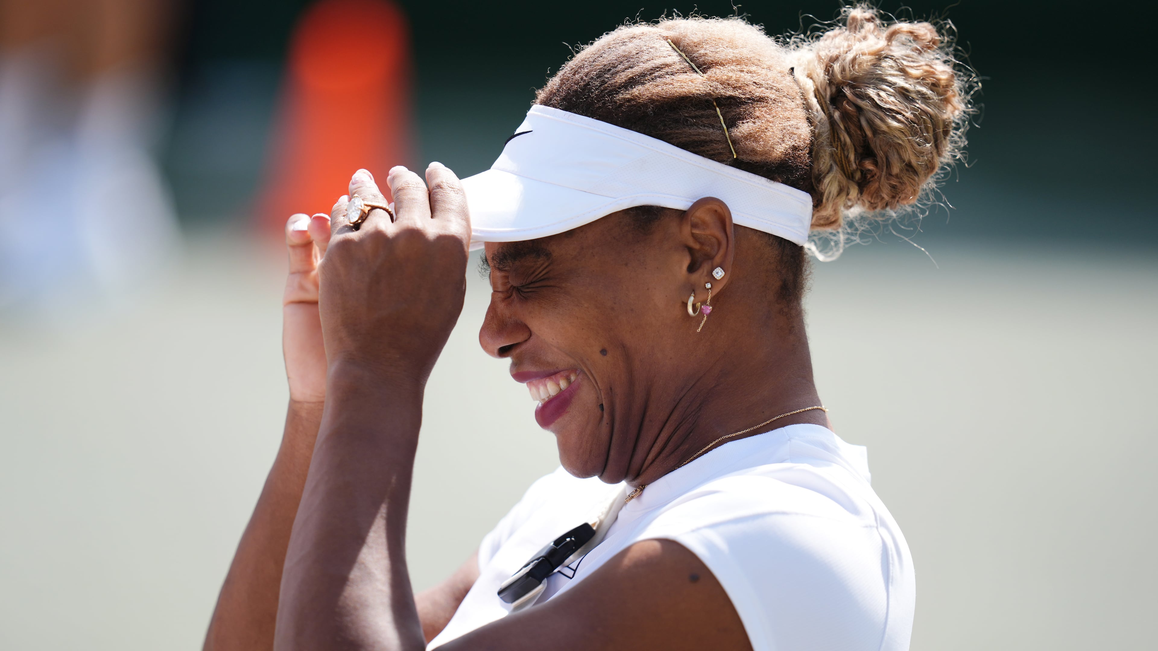 Serena Williams of the U.S. reacts during a practice session, ahead of the Wimbledon Tennis Championships, at the All England Lawn Tennis and Croquet Club, in London, Saturday June 27, 2026. (John Walton/PA via AP)