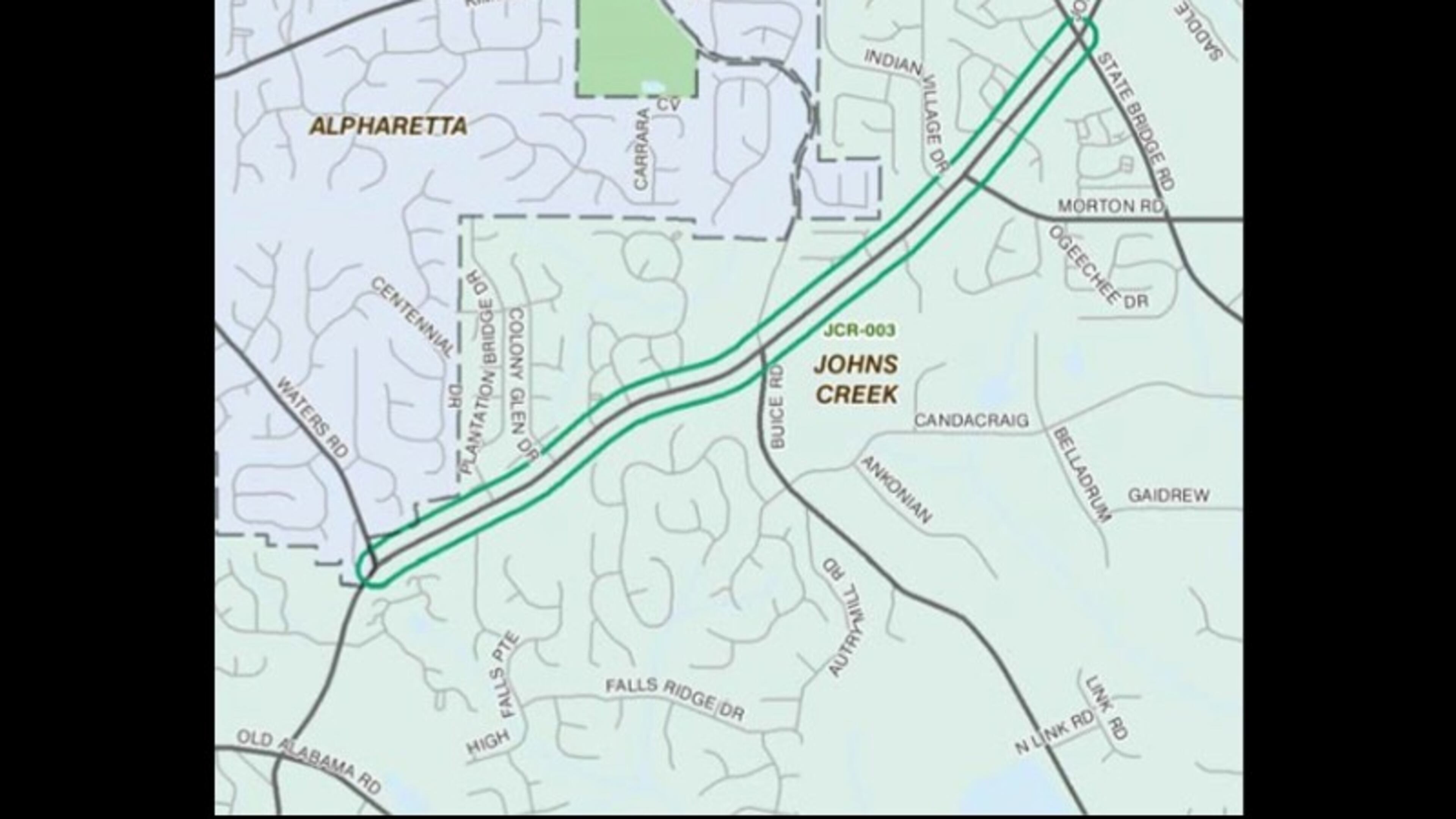 Jones Bridge Road in Johns Creek is to be widened from two lanes to four between Waters and State Bridge roads, an estimated $11 million project to be paid for by the TSPLOST approved by voters in November 2016. CITY OF JOHNS CREEK