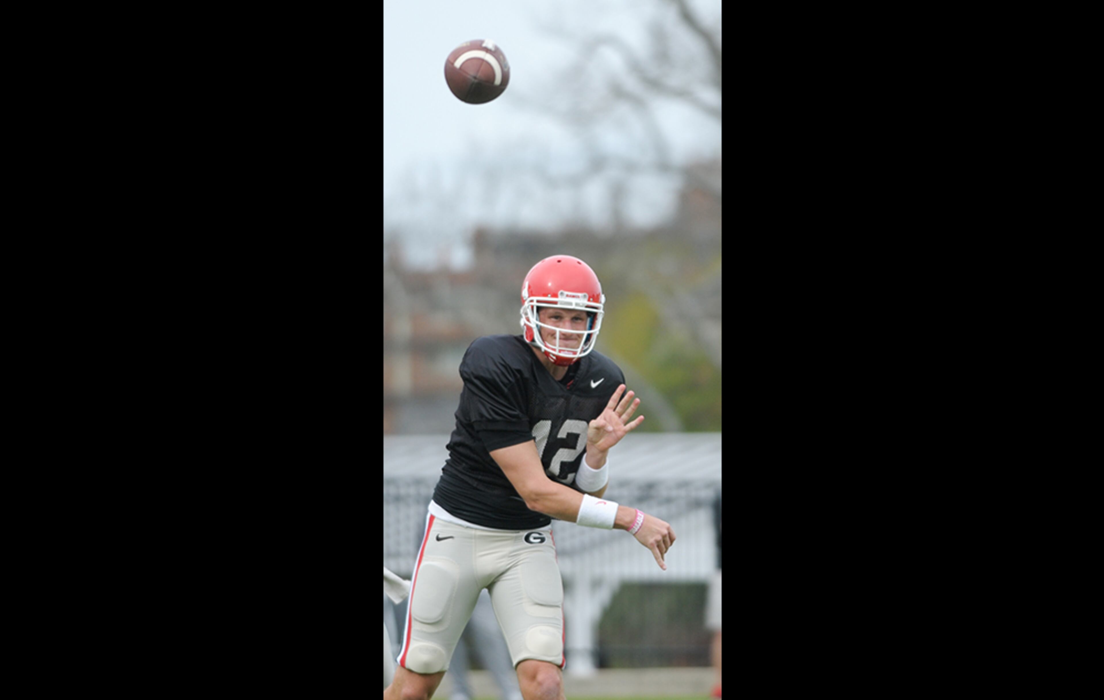 Quarterback Brice Ramsey throws the ball during a Georgia spring football practice on Thursday, March 26, 2015, in Athens.