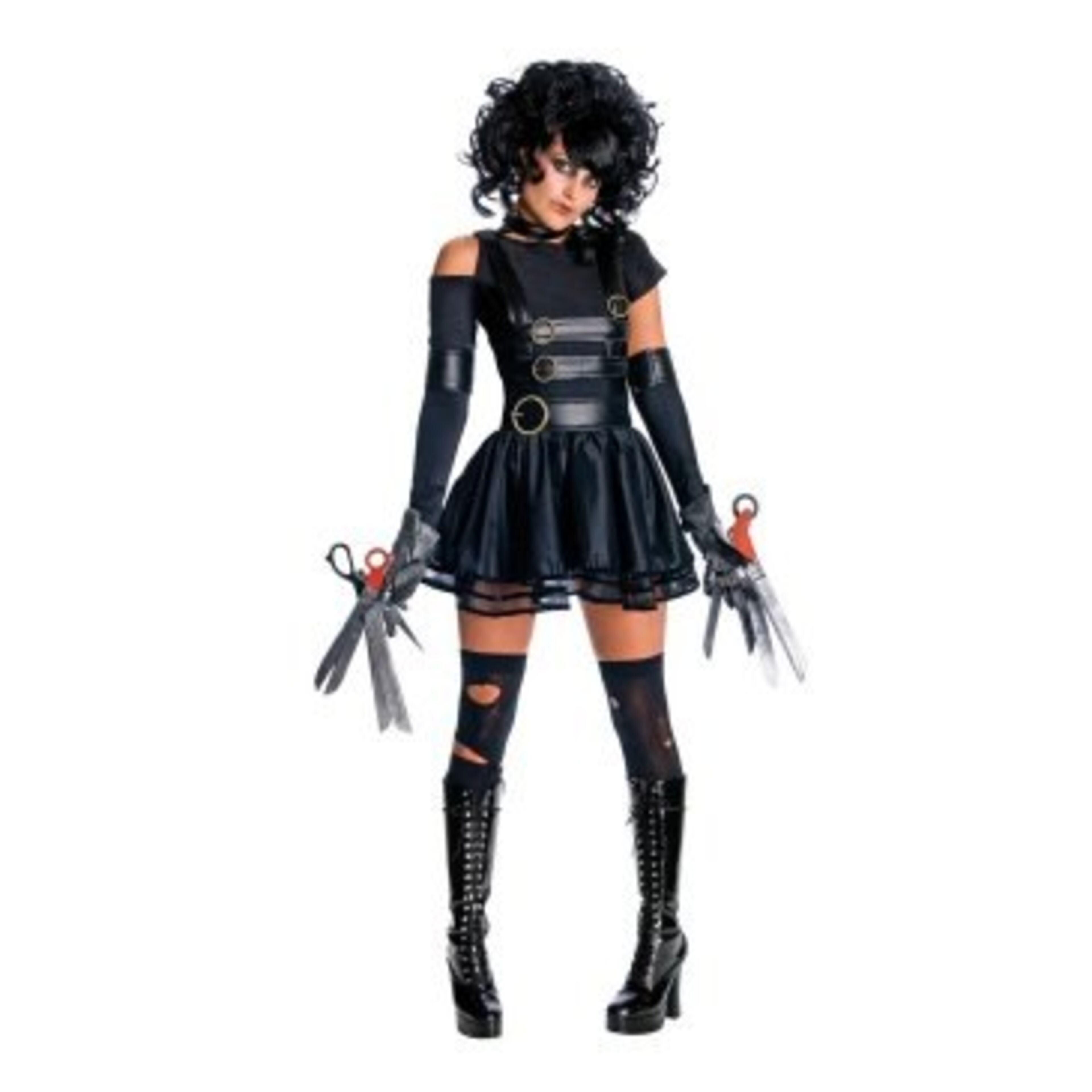 A sassy slice of life. Transform into a tragic and beautiful character in the Edward Scissorhands - Miss Scissorhands Adult Costume which includes: Dress with attached sleeves, gloves wig, choker and belt. $54.99 at costumeexpress.com