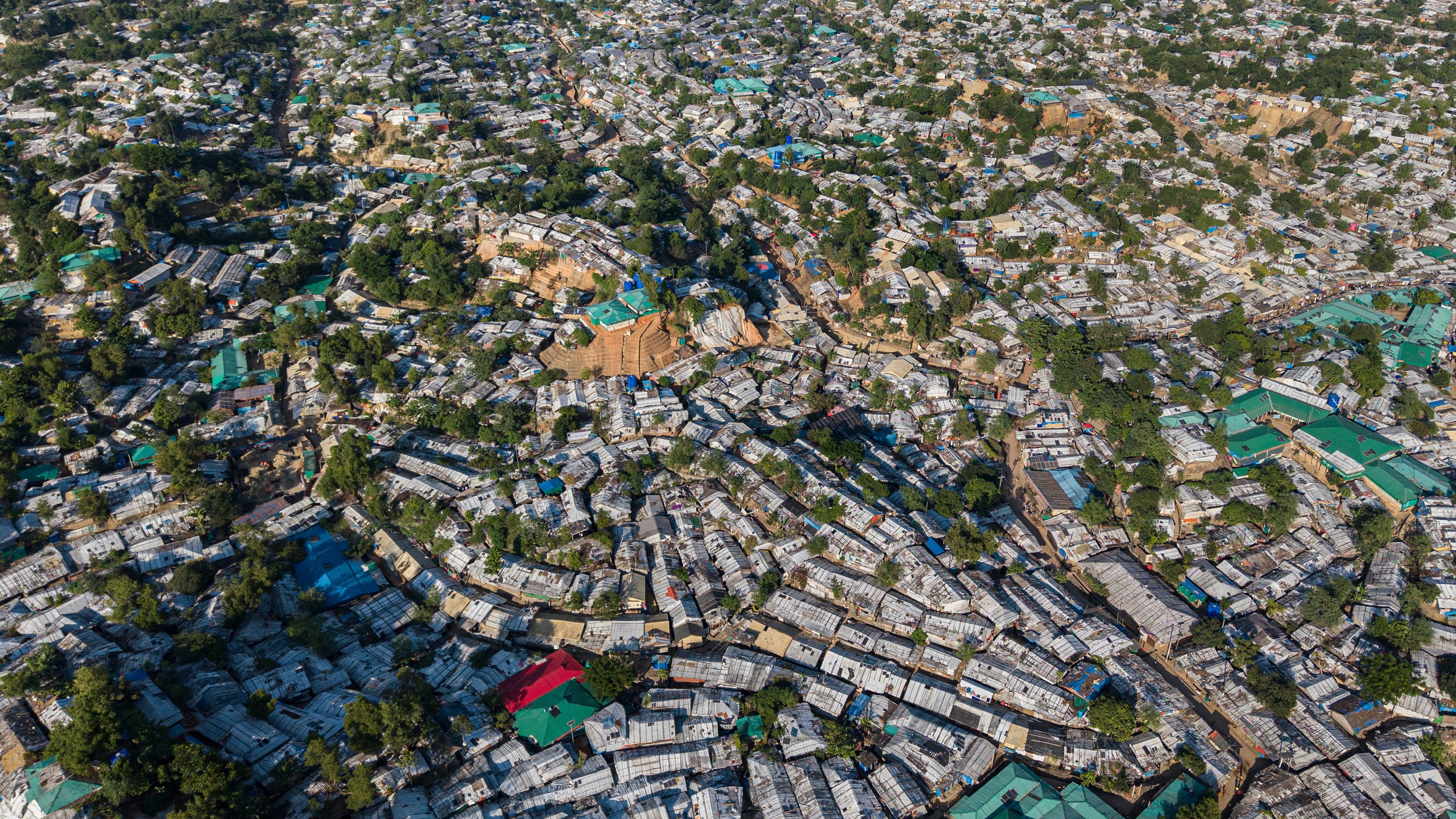 FILE - An aerial view of a Rohingya refugee camp, home to over a million of Myanmar's persecuted Rohingya minority, in Cox's Bazar, Bangladesh, Nov. 25, 2025. (AP Photo/Mahmud Hossain Opu, File)