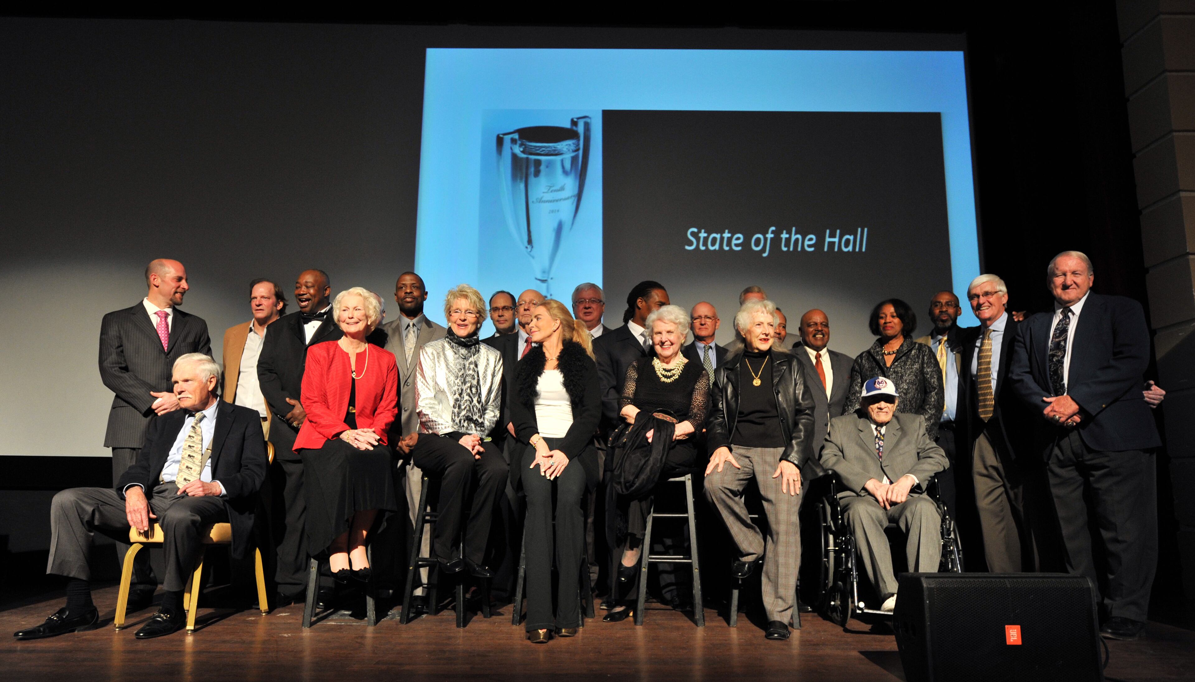 2014 Inductees and current hall of fame members pose for a group picture during the Atlanta Sports Hall of Fame 10th Anniversary induction ceremony at Buckhead Theater in Atlanta on Friday, February 7, 2014. HYOSUB SHIN / HSHIN@AJC.COM