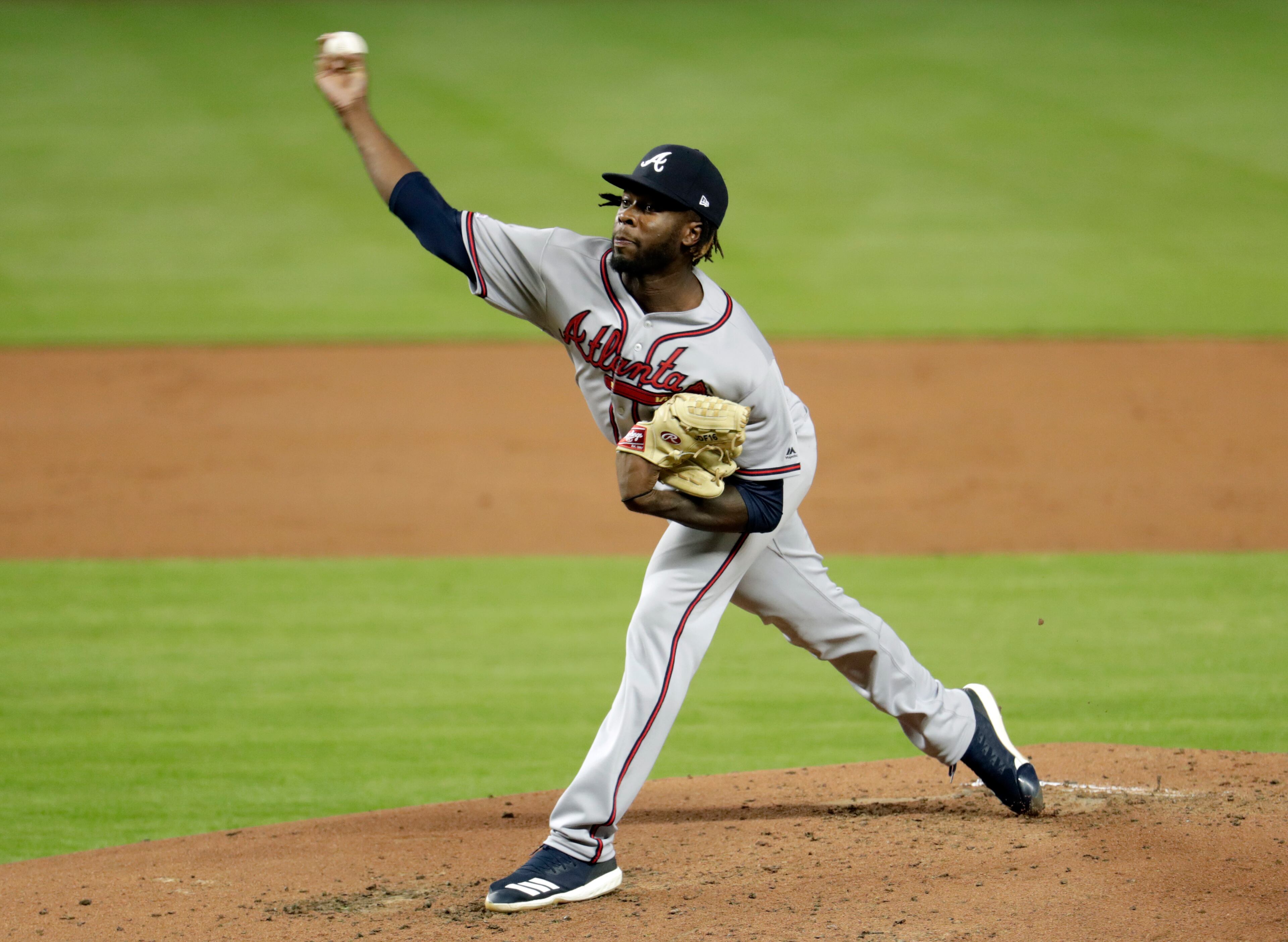 Atlanta Braves relief pitcher Touki Toussaint throws during the second inning of the team's baseball game against the Miami Marlins, Friday, May 3, 2019, in Miami. (AP Photo/Lynne Sladky)