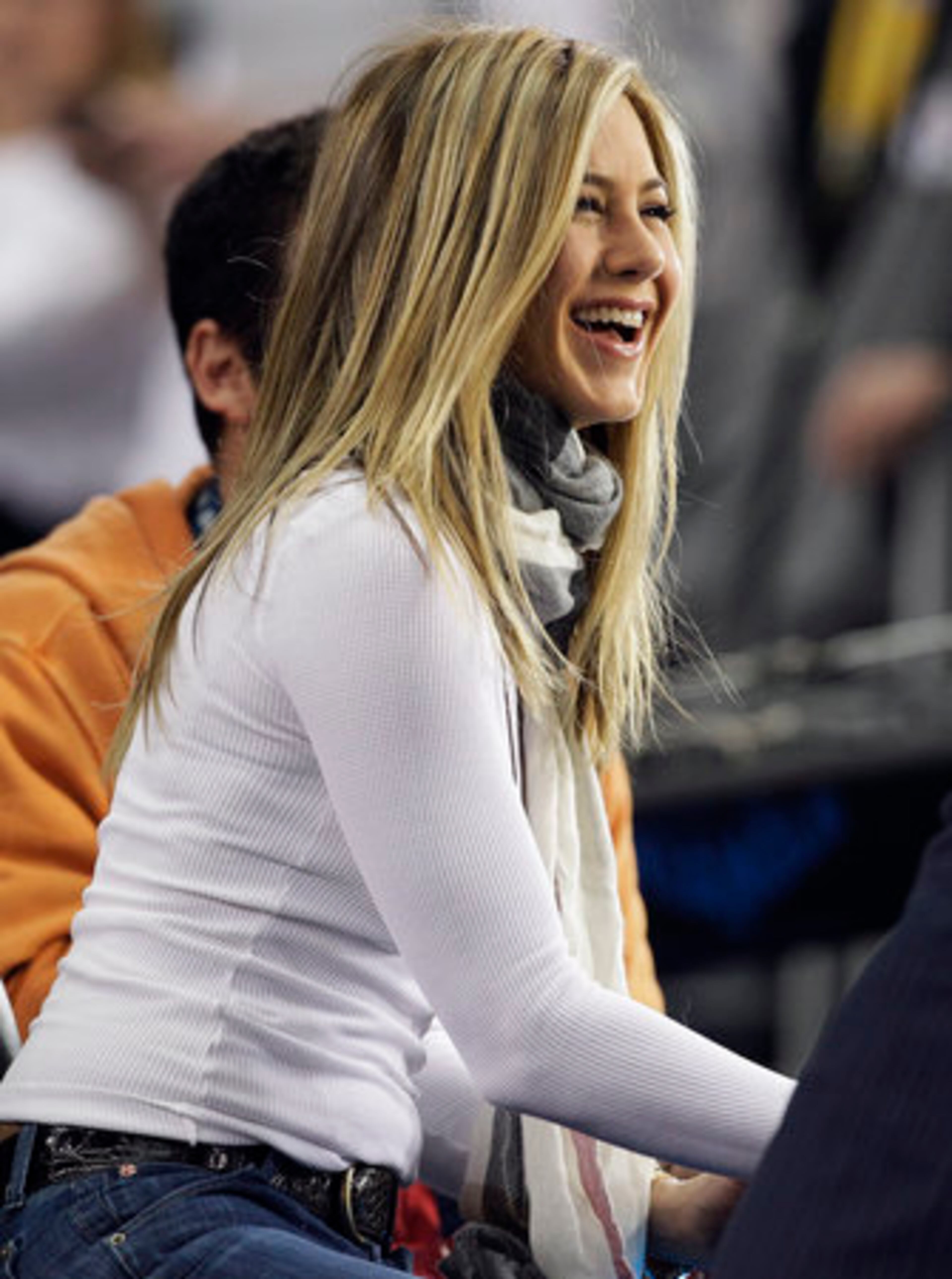 Actress Jennifer Aniston is seen before the NFL football Super Bowl XLV game between the Green Bay Packers and the Pittsburgh Steelers Sunday, Feb. 6, 2011, in Arlington, Texas.