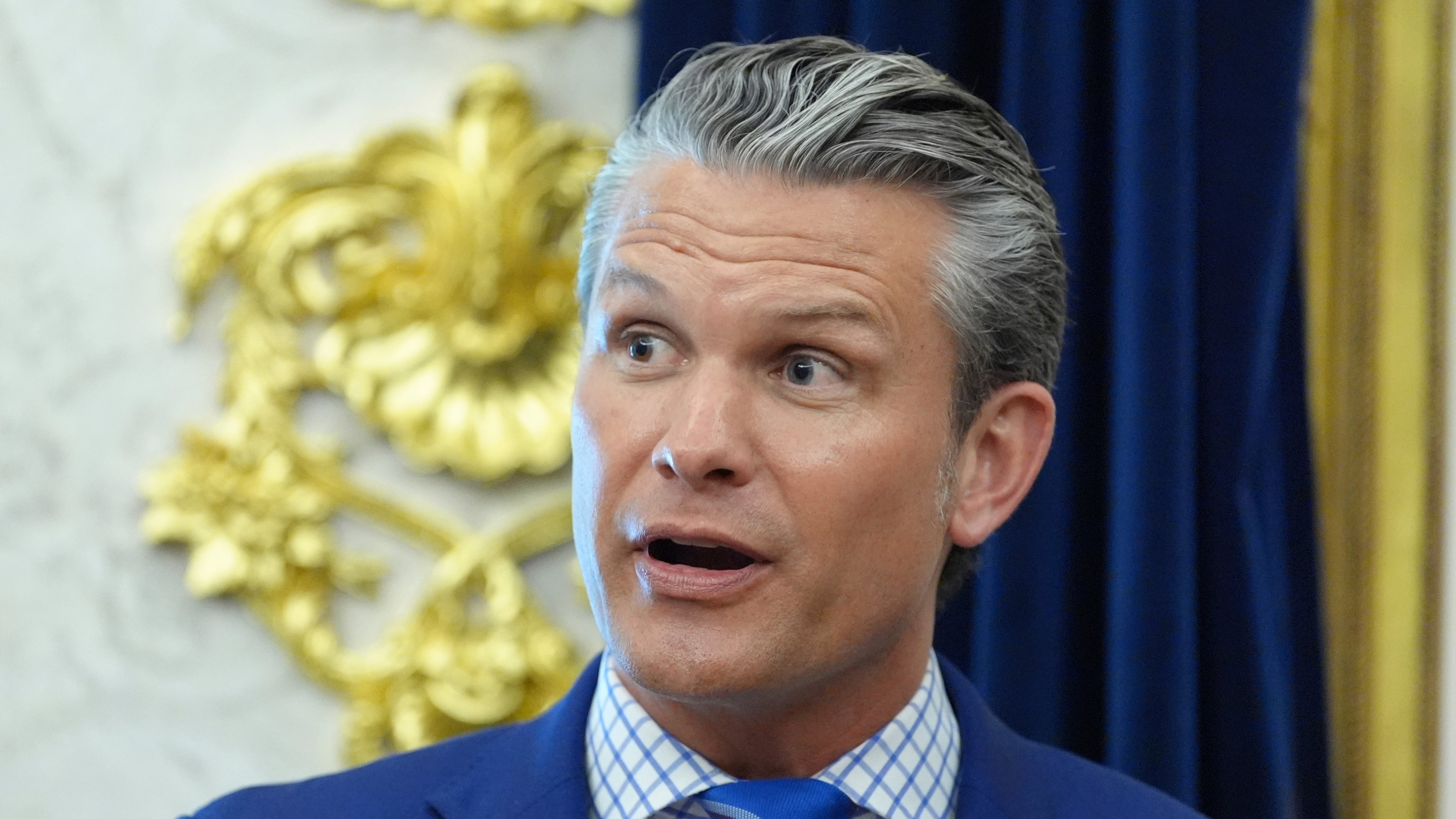 Defense Secretary Pete Hegseth speaks in the Oval Office of the White House during an executive order signing about quantum computing with President Donald Trump, Monday, June 22, 2026, in Washington. (AP Photo/Jacquelyn Martin)