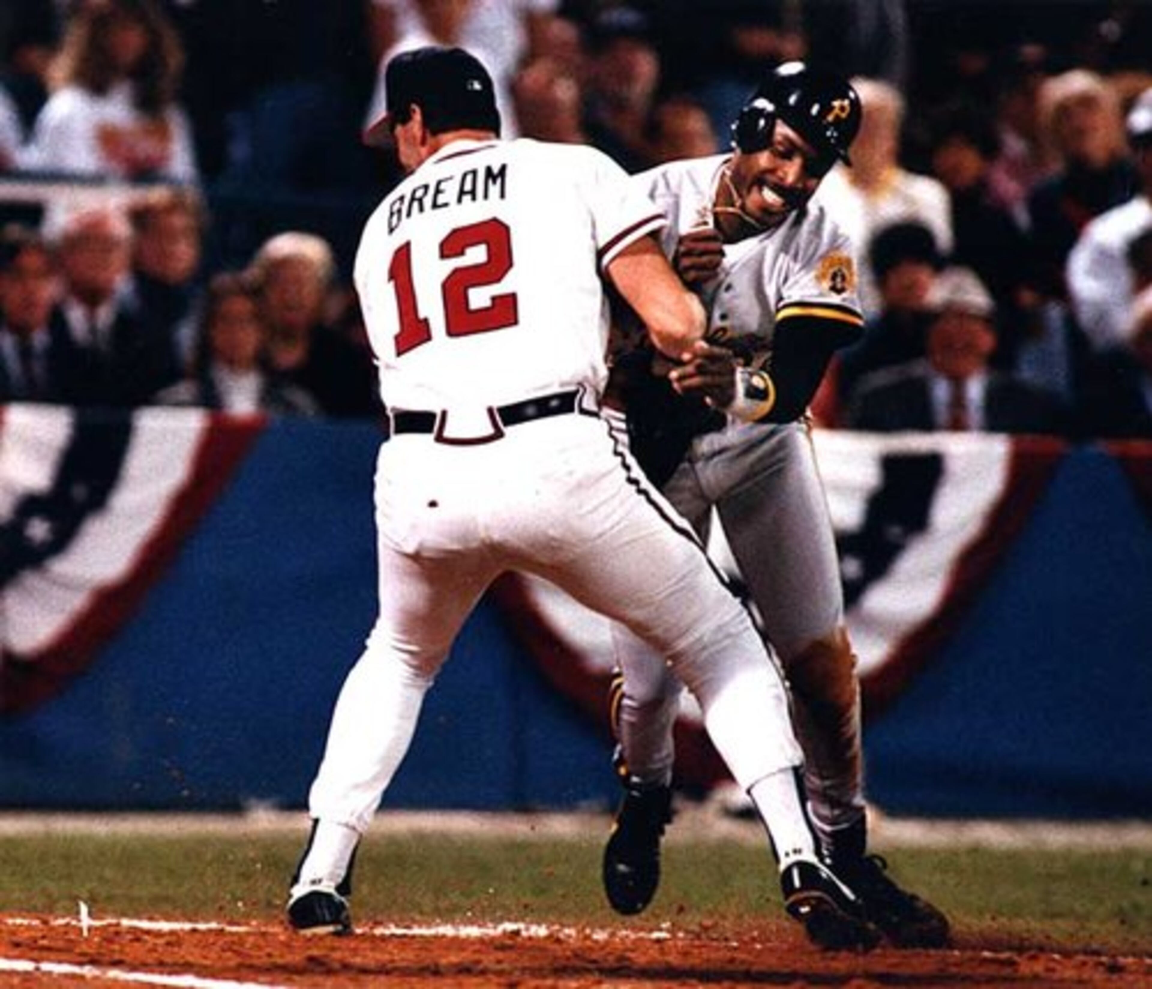 1992: Our only non-Braves boo-boo. What if Barry Bonds' throw made it in? Fate forever links the Pirates OF and the Braves' Sid Bream when Atlanta's Francisco Cabrera hit a single to left, scoring David Justice and Bream, who beat Bonds' offline throw home. Atlanta took the NL pennant, Pittsburgh hasn't seen postseason action to date and Bonds joined San Francisco in 1993.