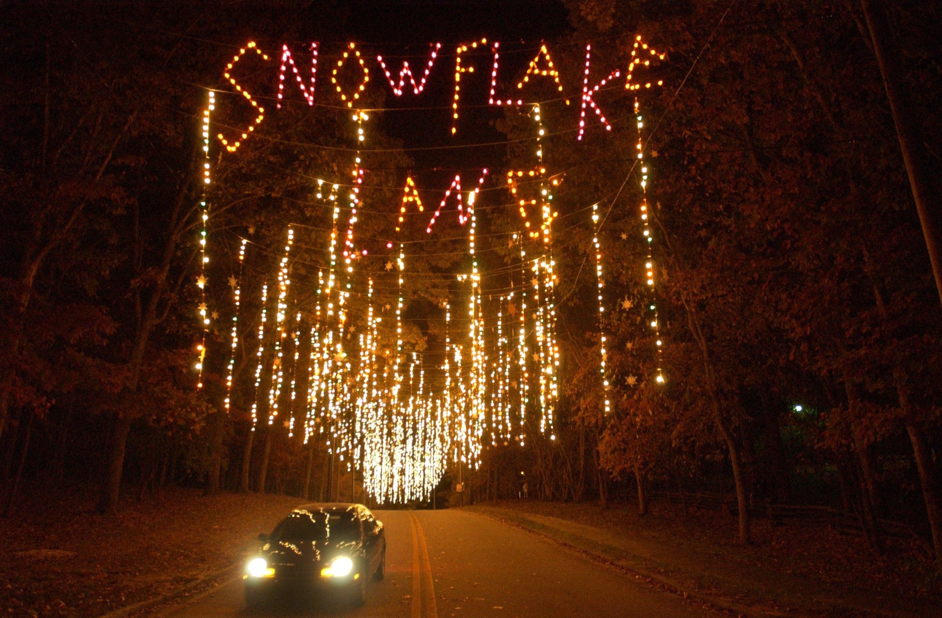 021117 - STONE MOUNTAIN, GA. - Christmas lights in Stone Mountain Park tonight, 11/17/02. This is 'Snowflake Lane'. (LOUIE FAVORITE/ STAFF)