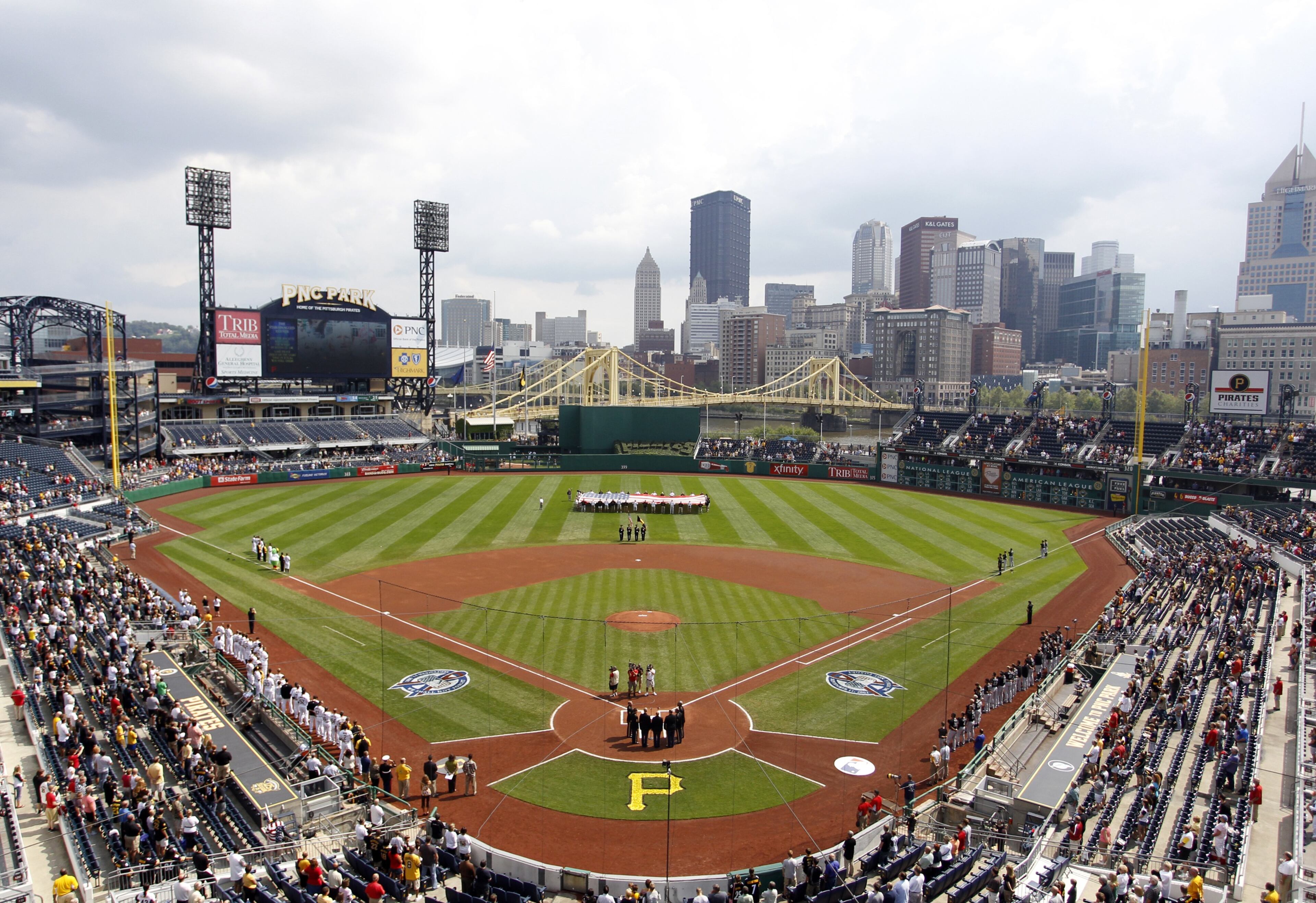 A general view of PNC Park during the ceremony to commemorate Sept. 11, 2001, before the game between the Pittsburgh Pirates and the Florida Marlins on Sept. 11, 2011, at PNC Park in Pittsburgh.