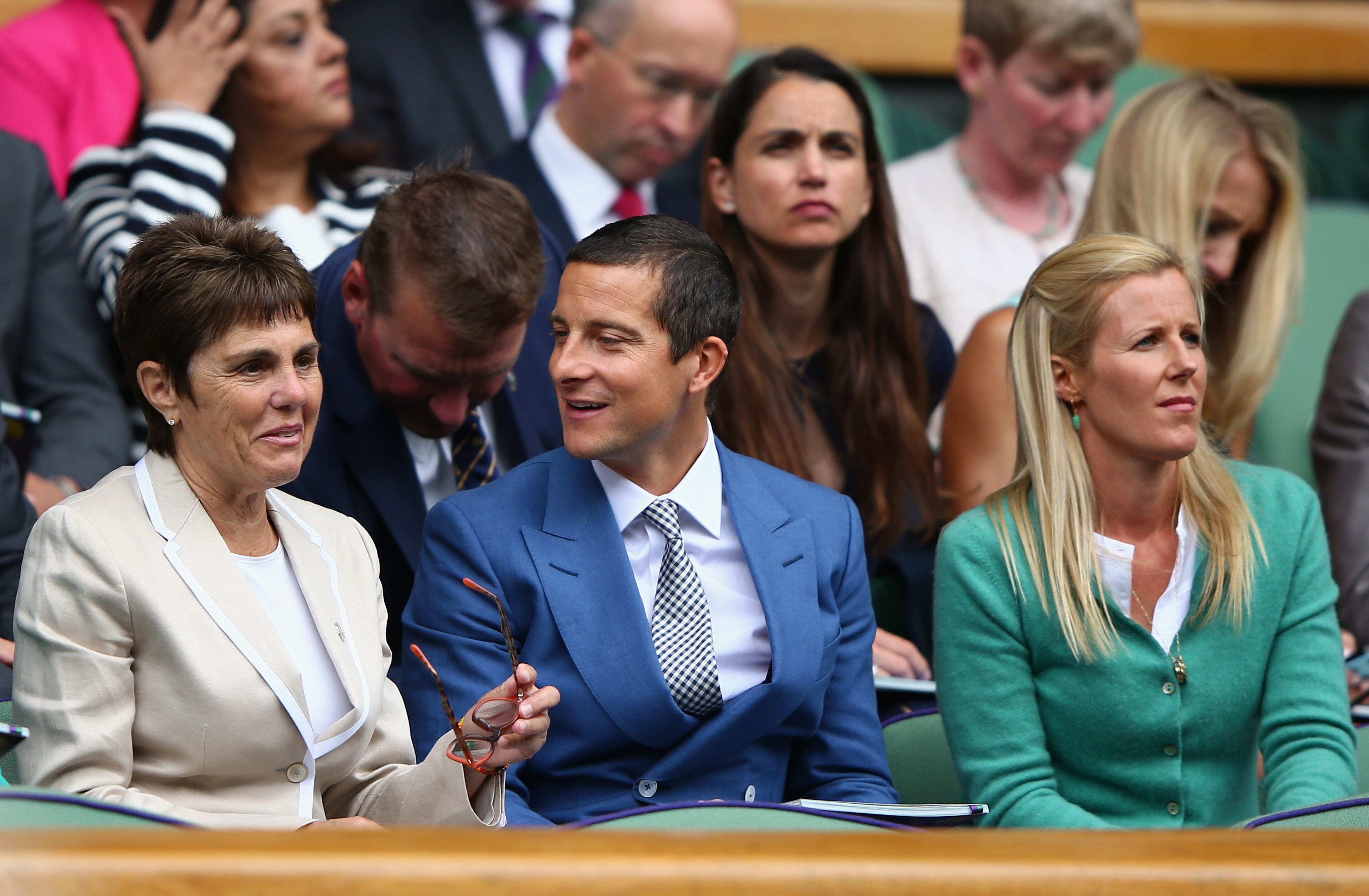 LONDON, ENGLAND - JULY 08: Ilana Kloss, Bear Grylls and Shara Grylls attend day nine of the Wimbledon Lawn Tennis Championships at the All England Lawn Tennis and Croquet Club on July 8, 2015 in London, England. (Photo by Ian Walton/Getty Images)