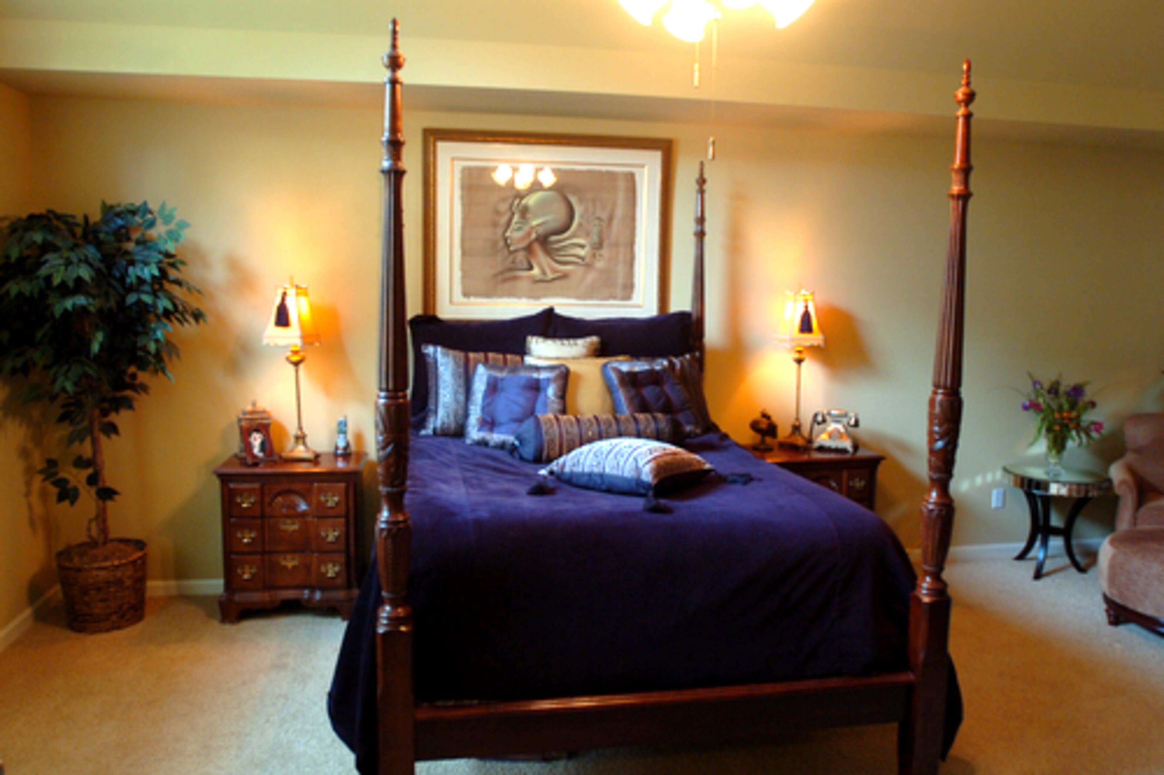 The spacious master suite is dominated by a traditional king-size bed. The suite includes two sitting rooms, walk-in closets and a huge bath. Spencer and her husband, Winston, had the home custom-built 18 months ago.