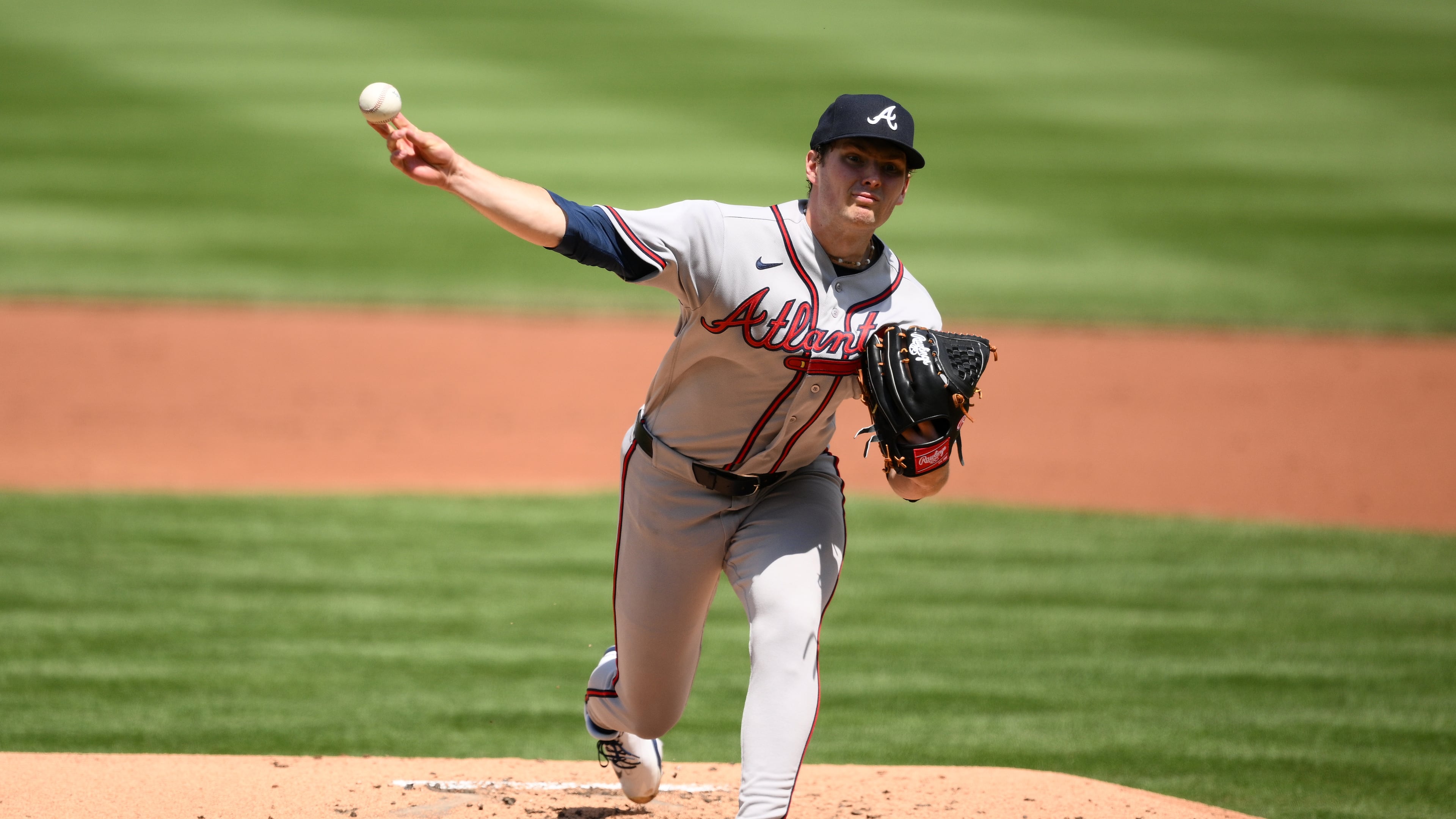 Atlanta Braves starting pitcher JR Ritchie (60) throws during the second inning of a baseball game against the Washington Nationals, Thursday, April 23, 2026, in Washington. (AP Photo/Nick Wass)