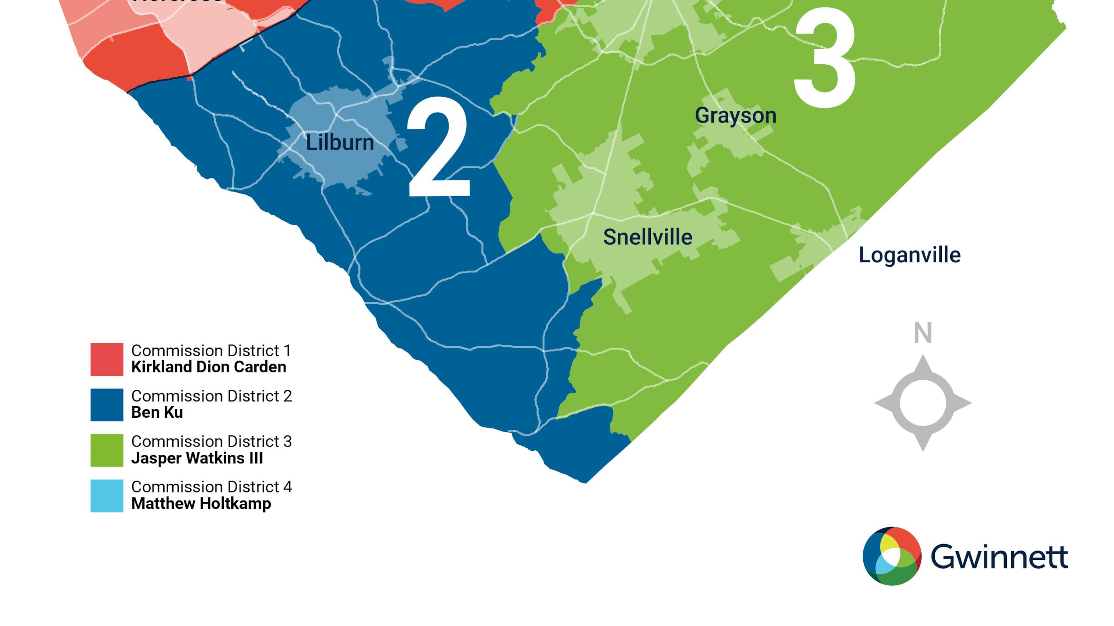 New Gwinnett County Board of Commissioners district maps took effect Jan. 1, 2023. Courtesy Gwinnett County