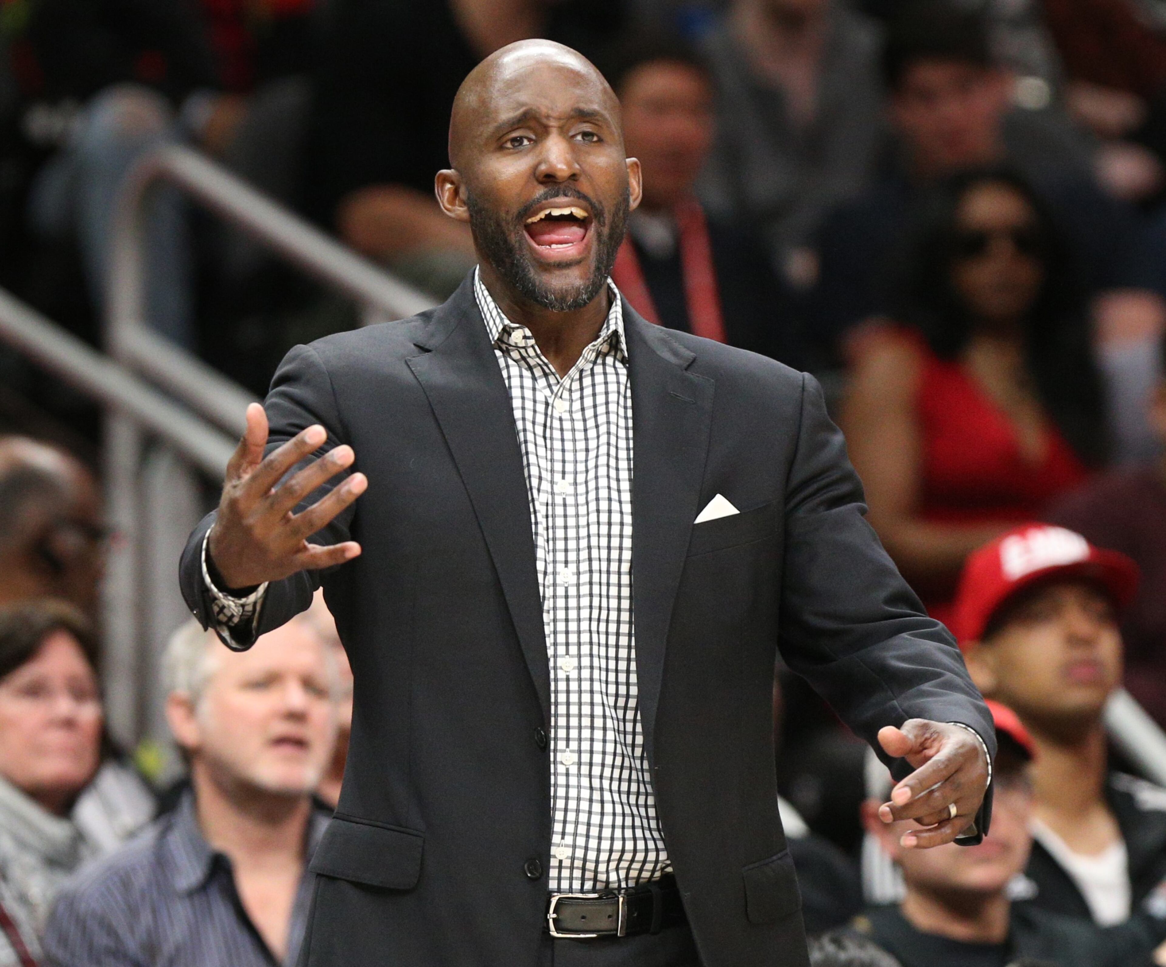 Jan. 06, 2019 Atlanta: Atlanta Hawks head coach Lloyd Pierce calls an offense against the Miami Heat during the first half in a NBA basketball game at State Farm Arena on Sunday, Jan. 6, 2019, in Atlanta. Curtis Compton/ccompton@ajc.com