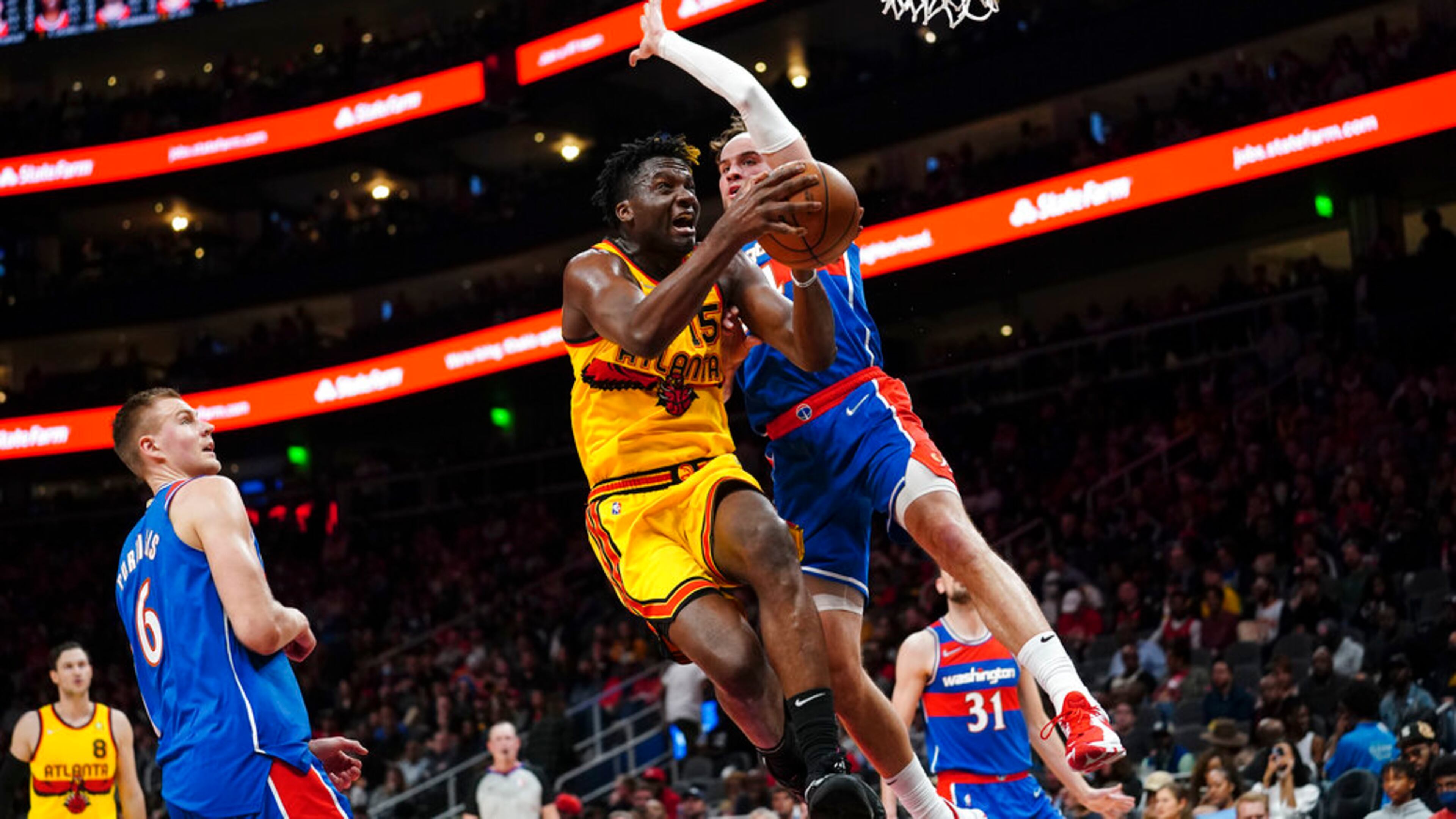 Hawks center Clint Capela will not be available for Game 3 on Friday night against the Heat. (AP Photo/John Bazemore)