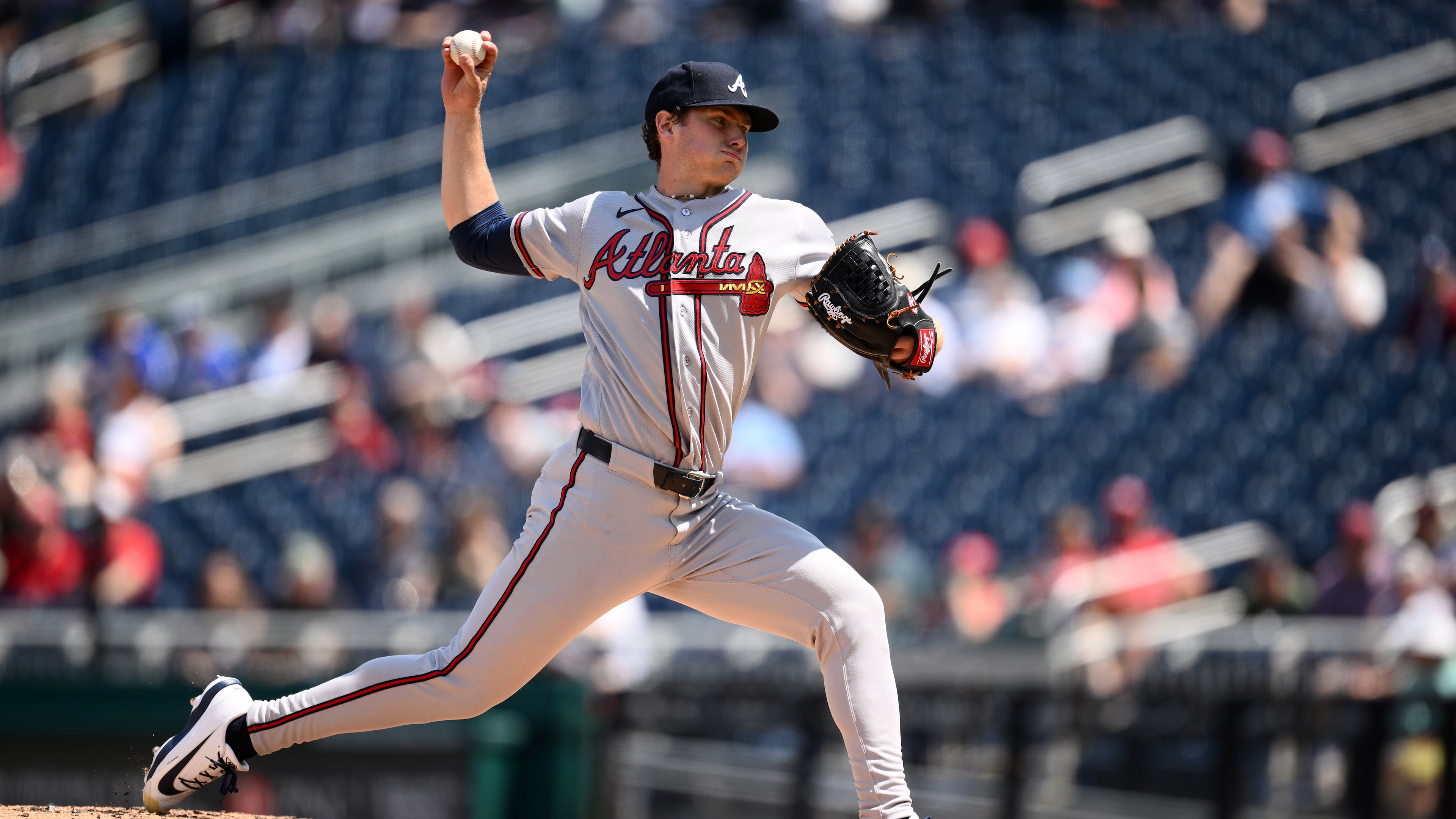 Atlanta Braves starting pitcher JR Ritchie (60) throws during the third inning of a baseball game against the Washington Nationals, Thursday, April 23, 2026, in Washington. (AP Photo/Nick Wass)