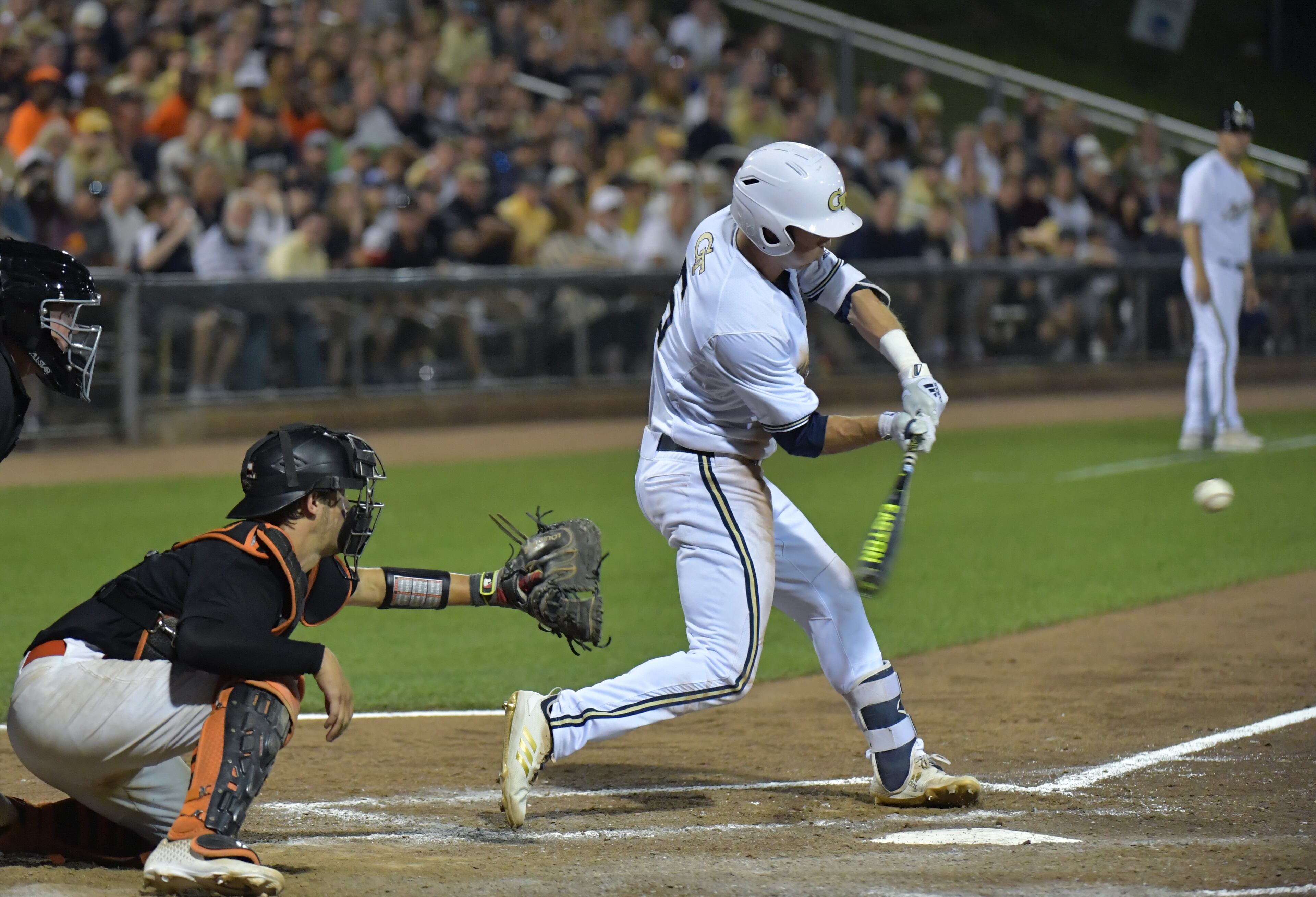 May 31, 2019 Atlanta - Georgia Tech Michael Guldberg (6) hits a 2-RBI single in the 7th inning during the first game of the NCAA regionals at Russ Chandler Stadium in Georgia Tech campus on Friday, May 31, 2019. Georgia Tech won 13-2 over the Florida A&M. HYOSUB SHIN / HSHIN@AJC.COM