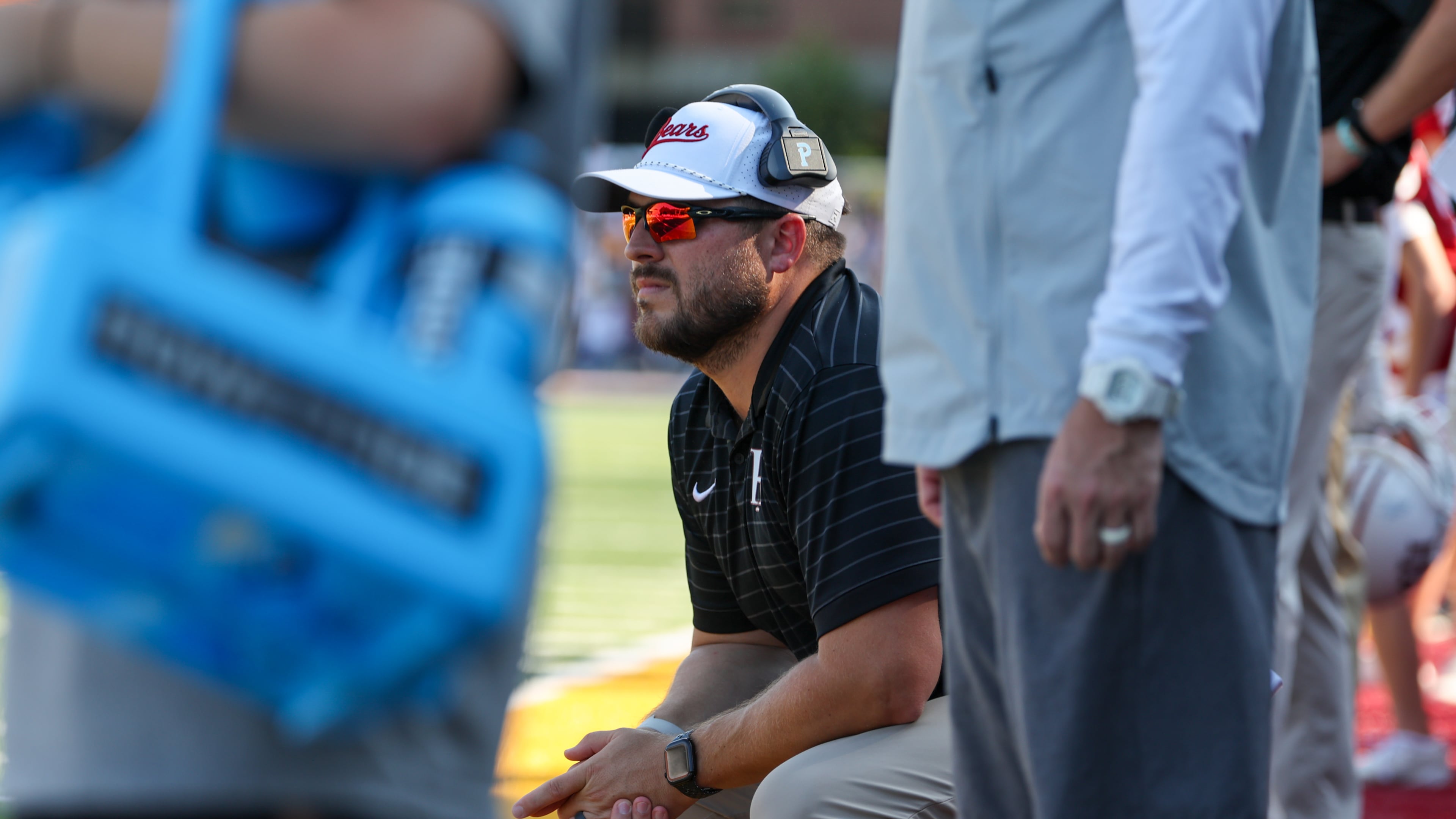 Holy Innocents head coach Nick Perrotta watches the first half of the Mount Vernon vs. Holy Innocents high school football game at Holy Innocents Episcopal School in Atlanta on Sept. 4, 2026. Holy Innocents won 51-14. (Arvin Temkar/AJC)
