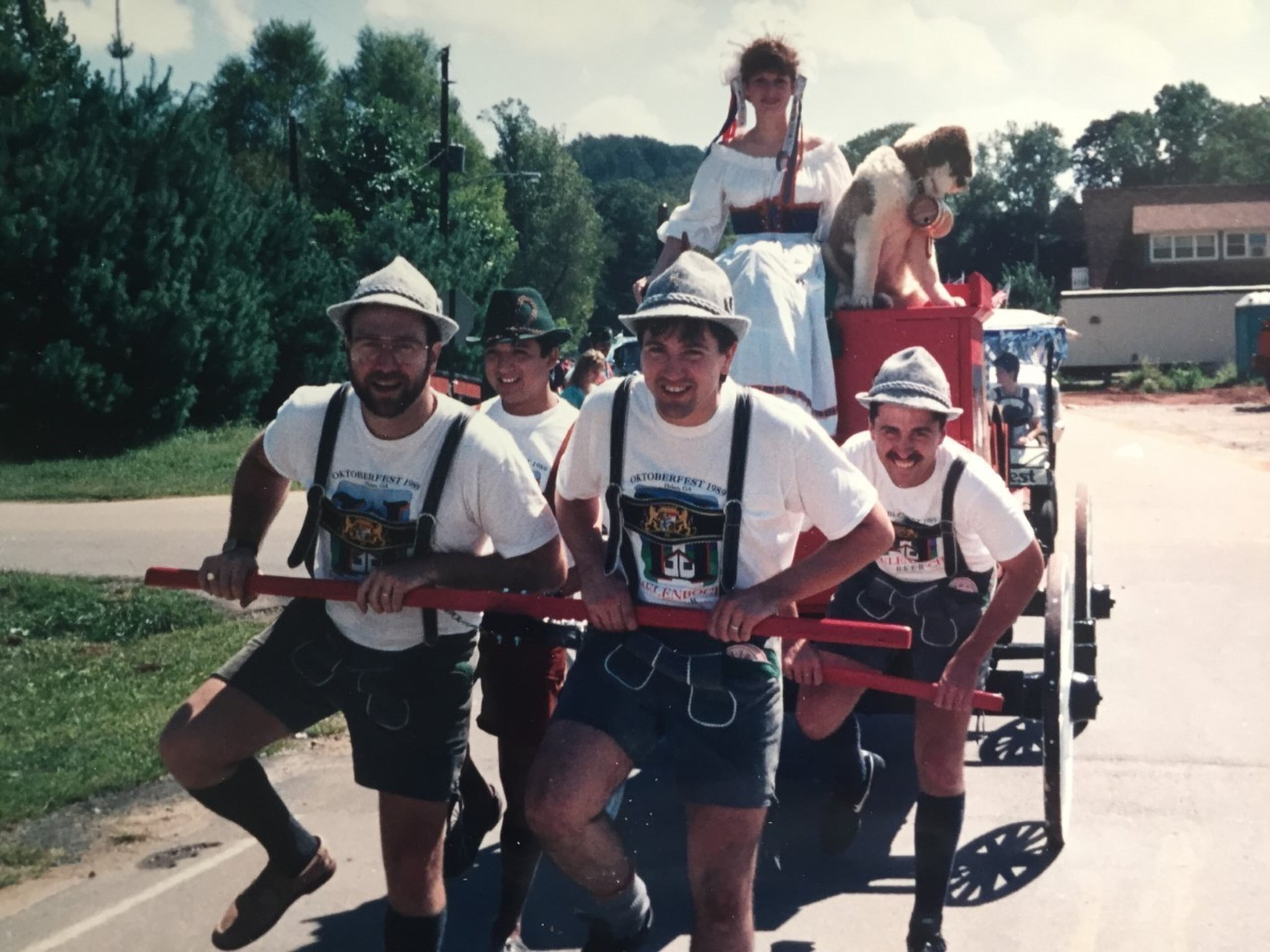 Some of the Helenboch Brewery hoofers team celebrate Oktoberfest long ago in Helen, GA. CONTRIBUTED BY: Helenboch Brewery.