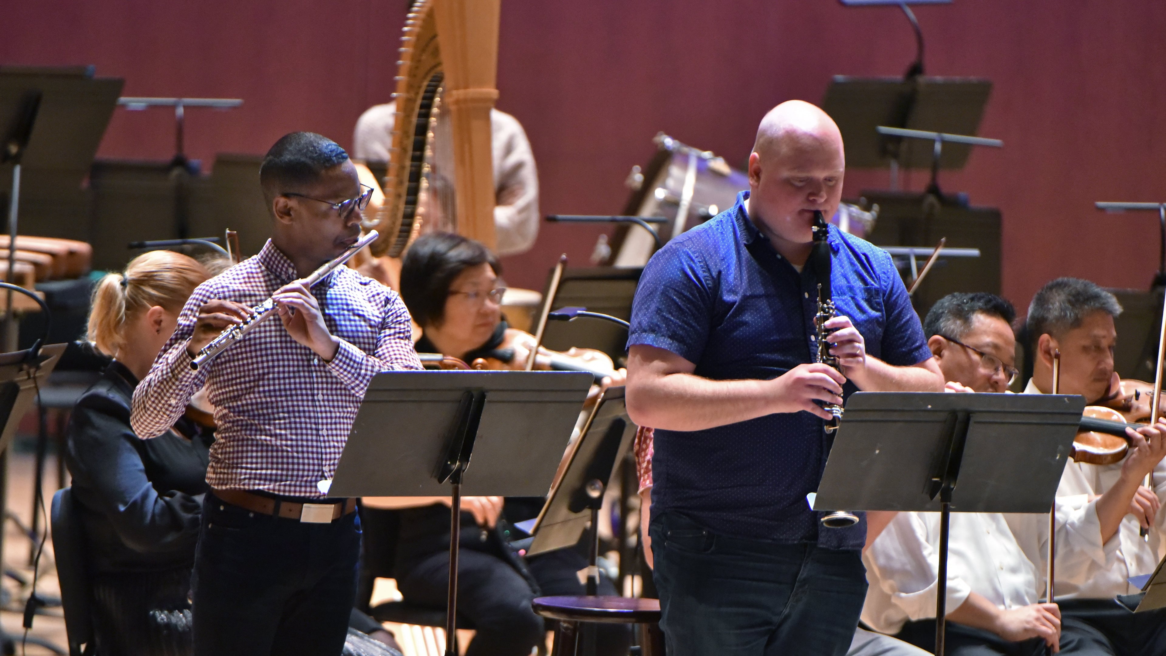 February 6, 2019 Atlanta - Musicians with wind ensemble Imani Winds, the 2019 ASO Talent Development Program Aspire Award winners, perform during a rehearsal at Atlanta Symphony Orchestra on Wednesday, February 6, 2019. The Atlanta Symphony Orchestra's (ASO) Talent Development Program(TM) (TDP) celebrates 25 years since the launch of one of the first-of-its-kind initiatives among U.S. orchestras to identify, mentor and develop middle and high school Atlanta musicians of African American and Latino heritage for careers as professional classical musicians. The historic program will celebrate with a concert featuring TDP alumni performing with the Atlanta Symphony Orchestra led by Music Director Robert Spano on Saturday, February 9, 2019 at Symphony Hall. HYOSUB SHIN / HSHIN@AJC.COM
