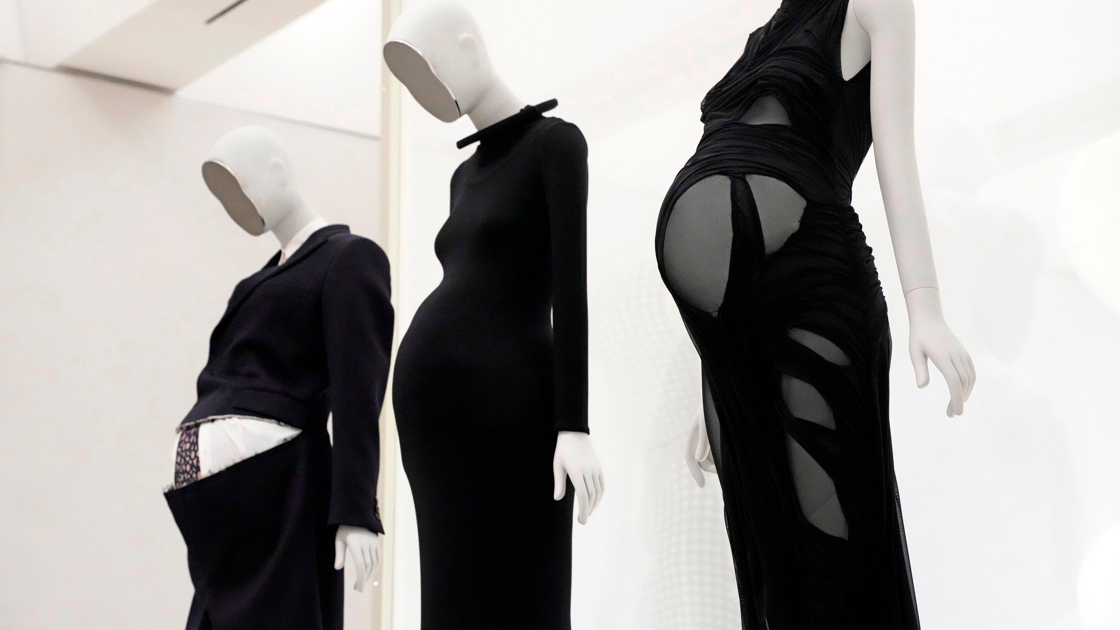Designs in the "Pregnant Body" section are displayed at the Metropolitan Museum of Art's Costume Institute exhibition, "Costume Art," on Saturday, May 2, 2026, in New York. (Photo by Charles Sykes/Invision/AP)