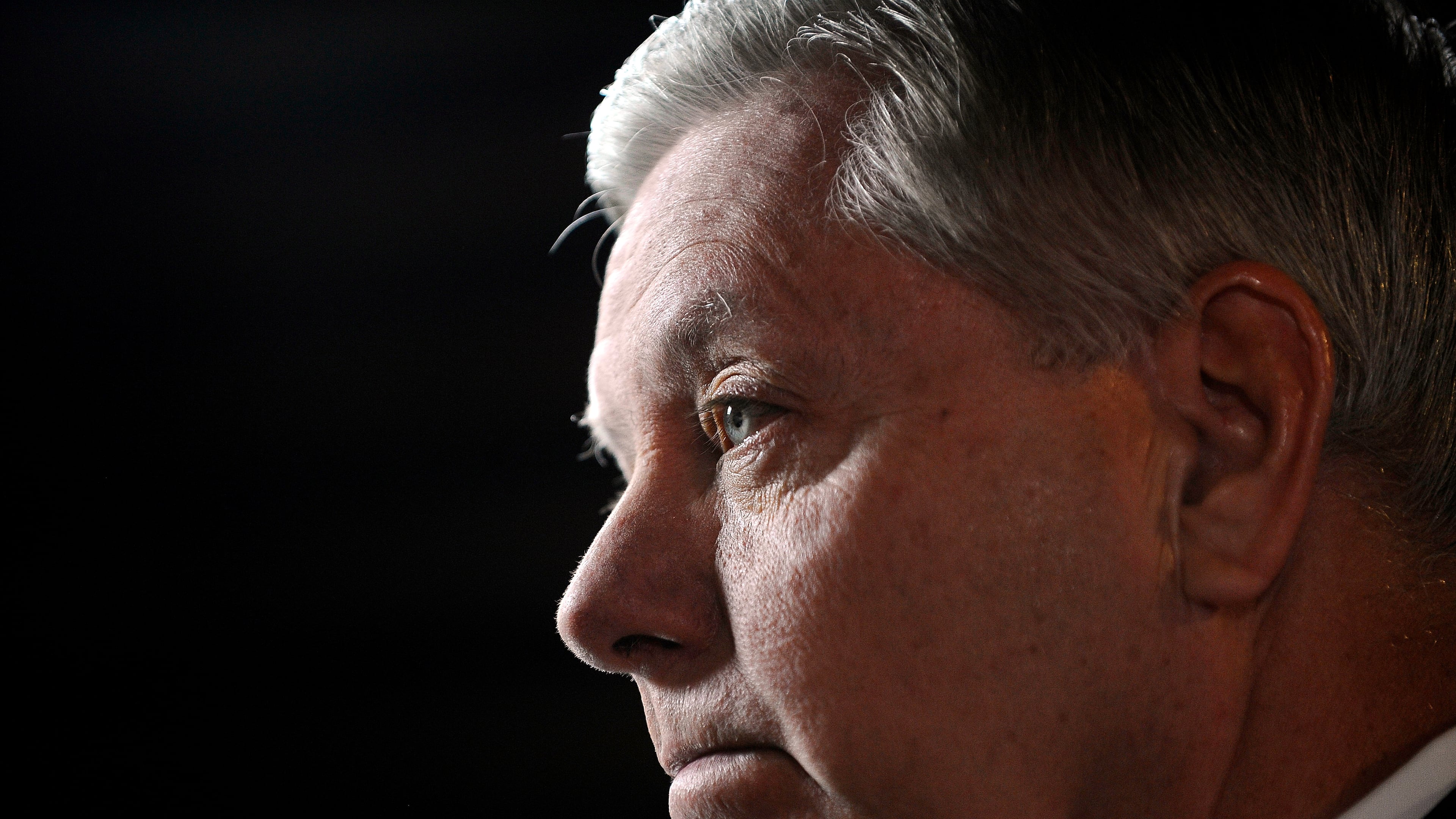 FILE - Sen Lindsey Graham, R-S.C., speaks to the media before the CBS News Republican presidential debate at the Peace Center, Saturday, Feb. 13, 2016, in Greenville, S.C. (AP Photo/Rainier Ehrhardt, File)