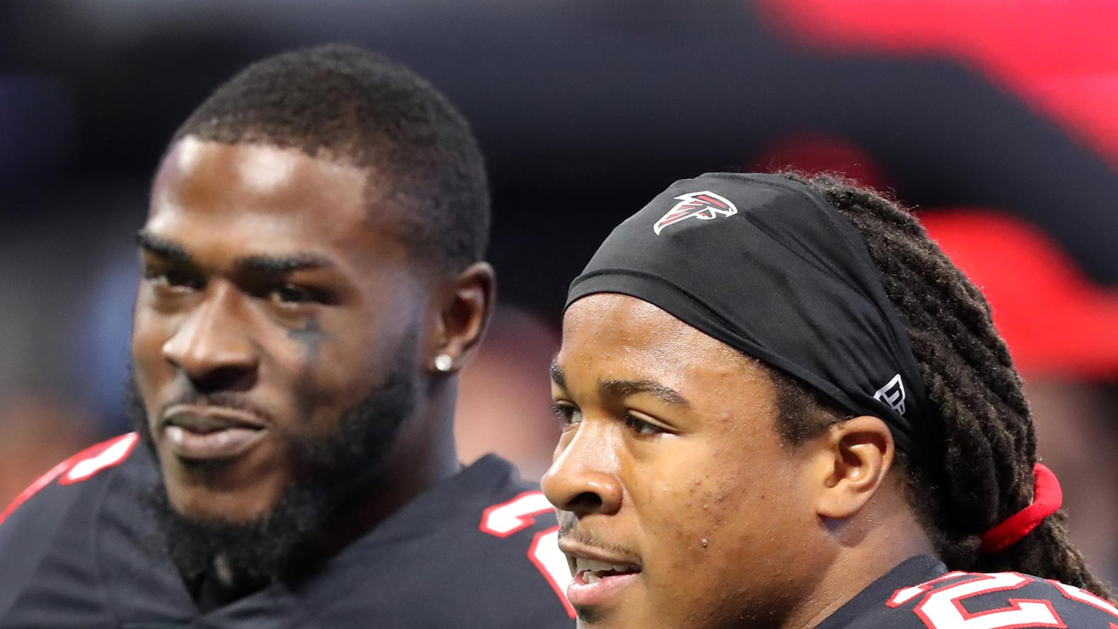 Falcons running backs Tevin Coleman and Devonta Freeman prepare to play the Bills in a NFL football game on Sunday, October 1, 2017, in Atlanta. Curtis Compton/ccompton@ajc.com