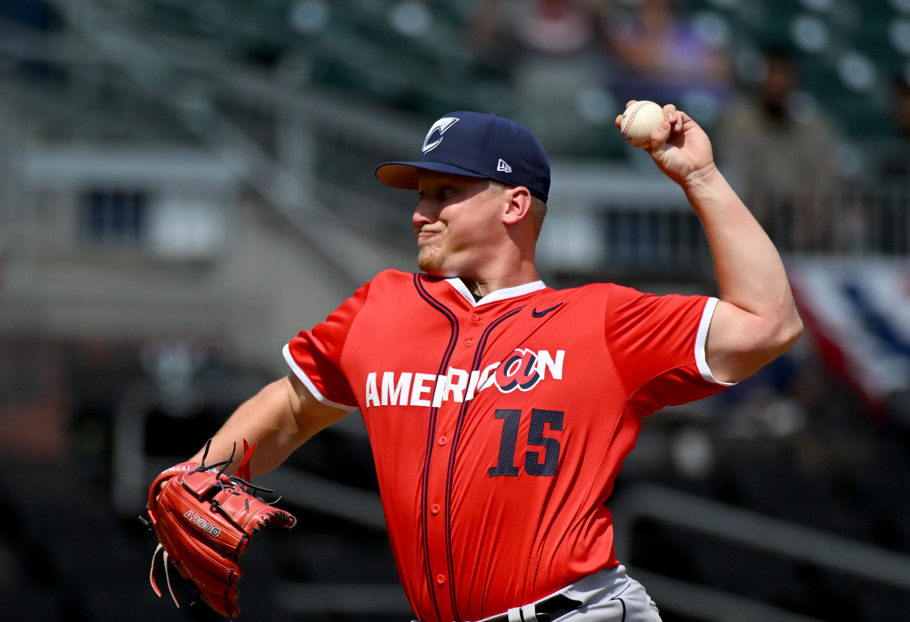 American League pitcher Parker Messick throw a pitch during the first inning of the All-Star Futures Game at Truist Park, Saturday, July 12, 2025, in Atlanta. National League won 4-2 over American League. (Hyosub Shin / AJC)