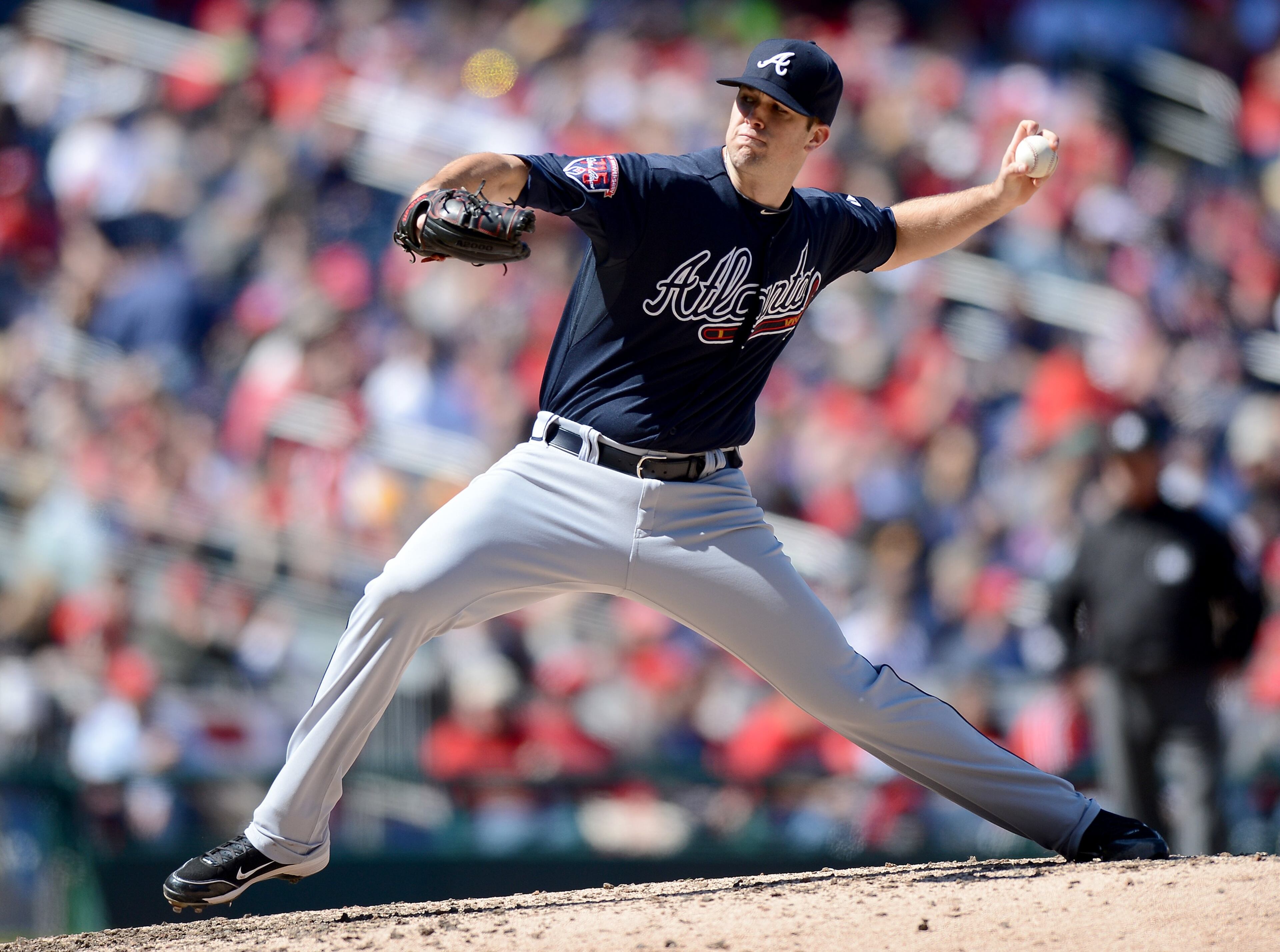 Atlanta Braves relief pitcher Alex Wood (40) works in the fourth inning against the Washington Nationals at Nationals Park in Washington, D.C., Sunday, April 6, 2014. (Chuck Myers/MCT)