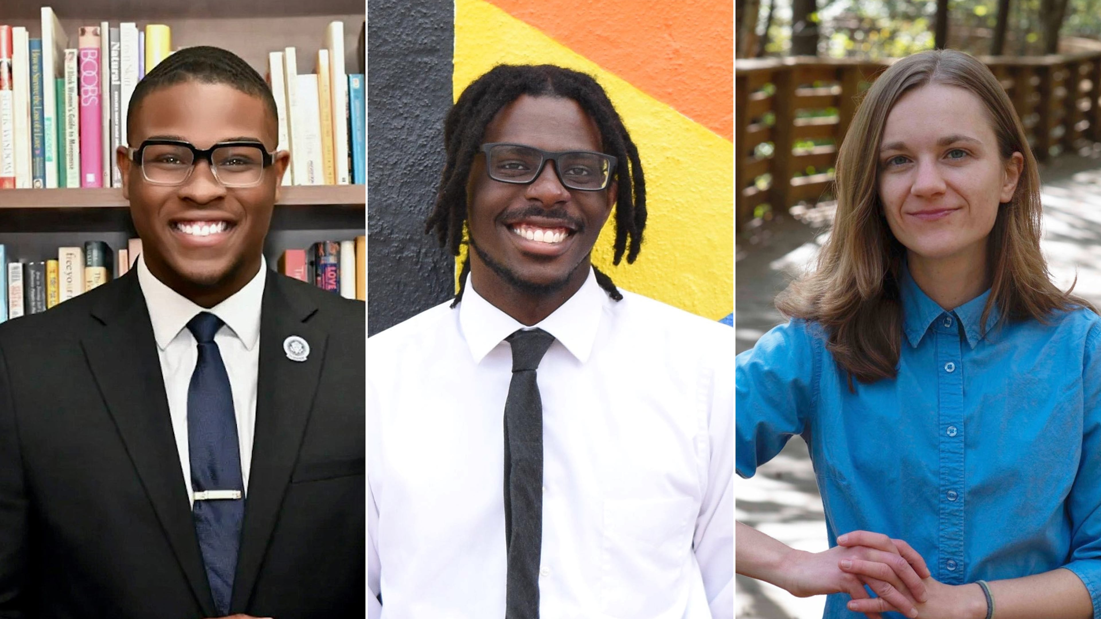 Jayden Williams, 22, Sam Foster, 24, and Kelsea Bond, 32, reflect younger canddiates in 2025 municipal elections. Williams was elected mayor of Stockbridge. Foster nearly unseated the longstanding mayor of Marietta. Bond won a seat on the Atlanta City Council by 64% of the vote in a five-candidate race. (Courtesy)