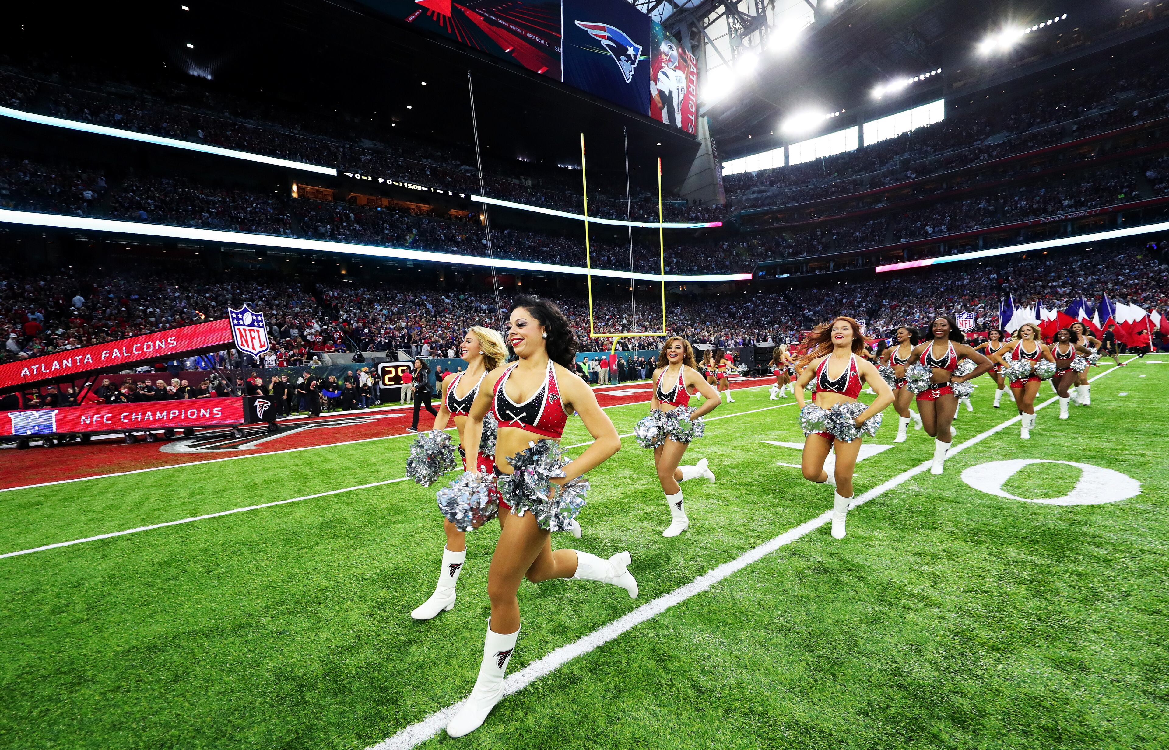 HOUSTON, TX - FEBRUARY 05: Cheerleaders perform prior to Super Bowl 51 at NRG Stadium on February 5, 2017 in Houston, Texas. (Photo by Tom Pennington/Getty Images)