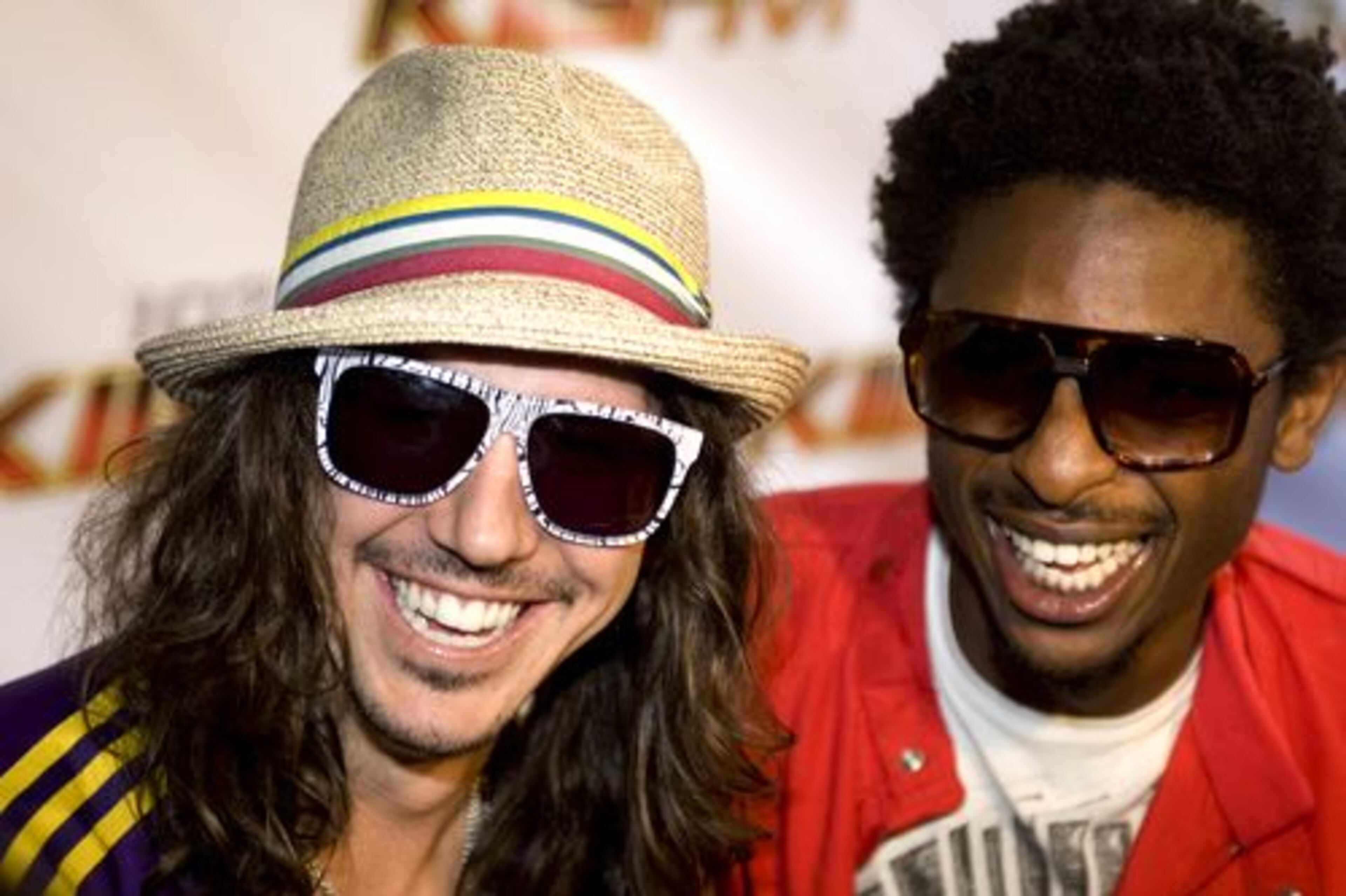 Cisco Adler (left) and Shwayze arrive for Saturday's concert.