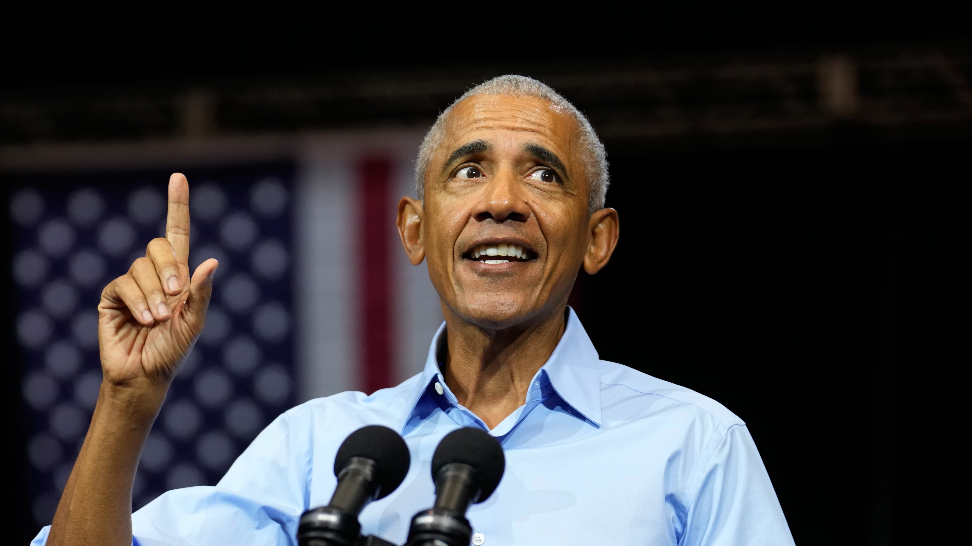 Former President Barack Obama speaks during a campaign rally for Democratic Ohio Senate candidate Sherrod Brown, Saturday, Oct. 24, 2026, in Cleveland. (AP Photo/Sue Ogrocki)