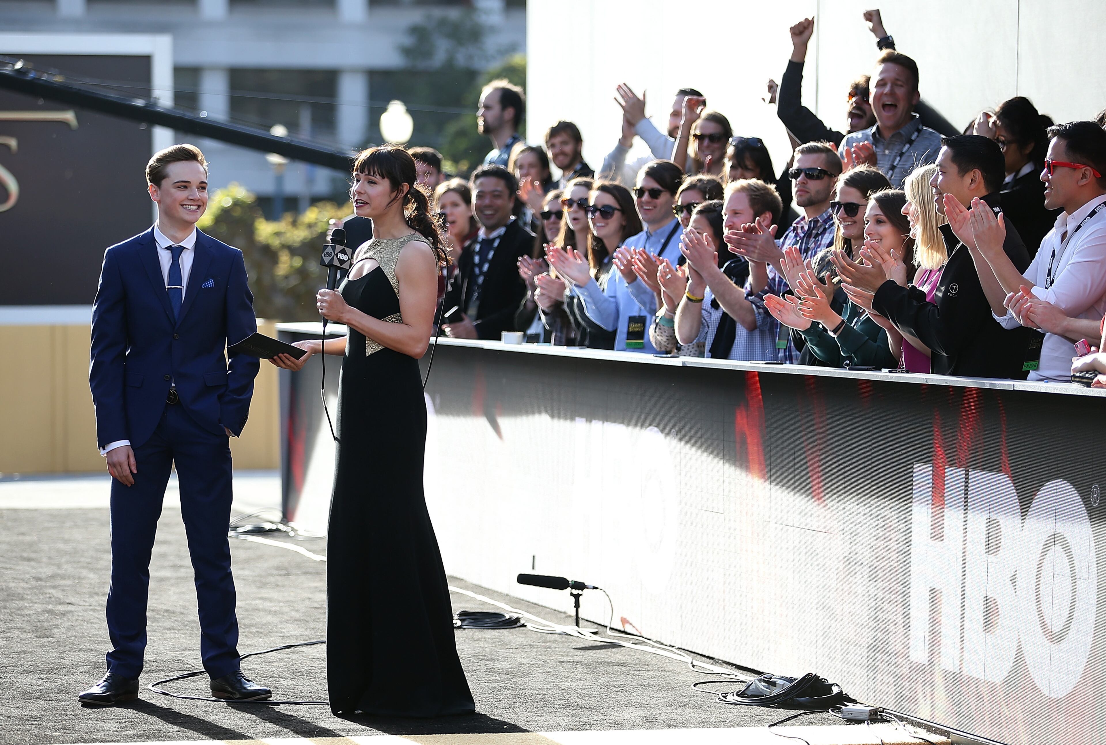 Actor Dean-Charles Chapman (L) attends the premiere of HBO's 'Game of Thrones' Season 5 at San Francisco Opera House on March 23, 201,5 in San Francisco, California. (Photo by Justin Sullivan/Getty Images)
