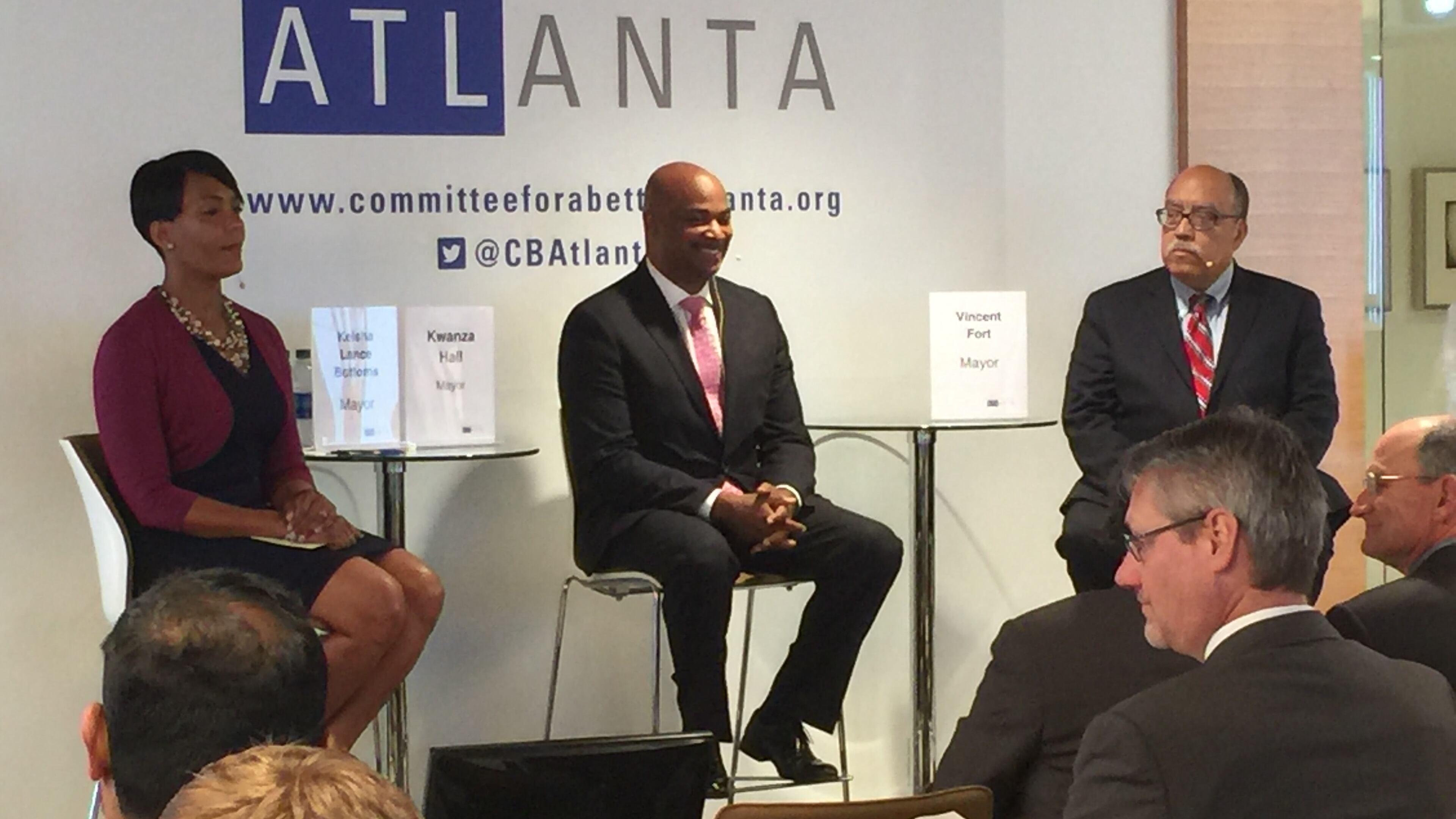 (From left) Atlanta City Councilwoman Keisha Lance Bottoms, Atlanta City Councilman Kwanza Hall and state Sen. Vincent Fort participate Thursday in a forum sponsored by the Committee for a Better Atlanta. LEON STAFFORD/LSTAFFORD@AJC.COM