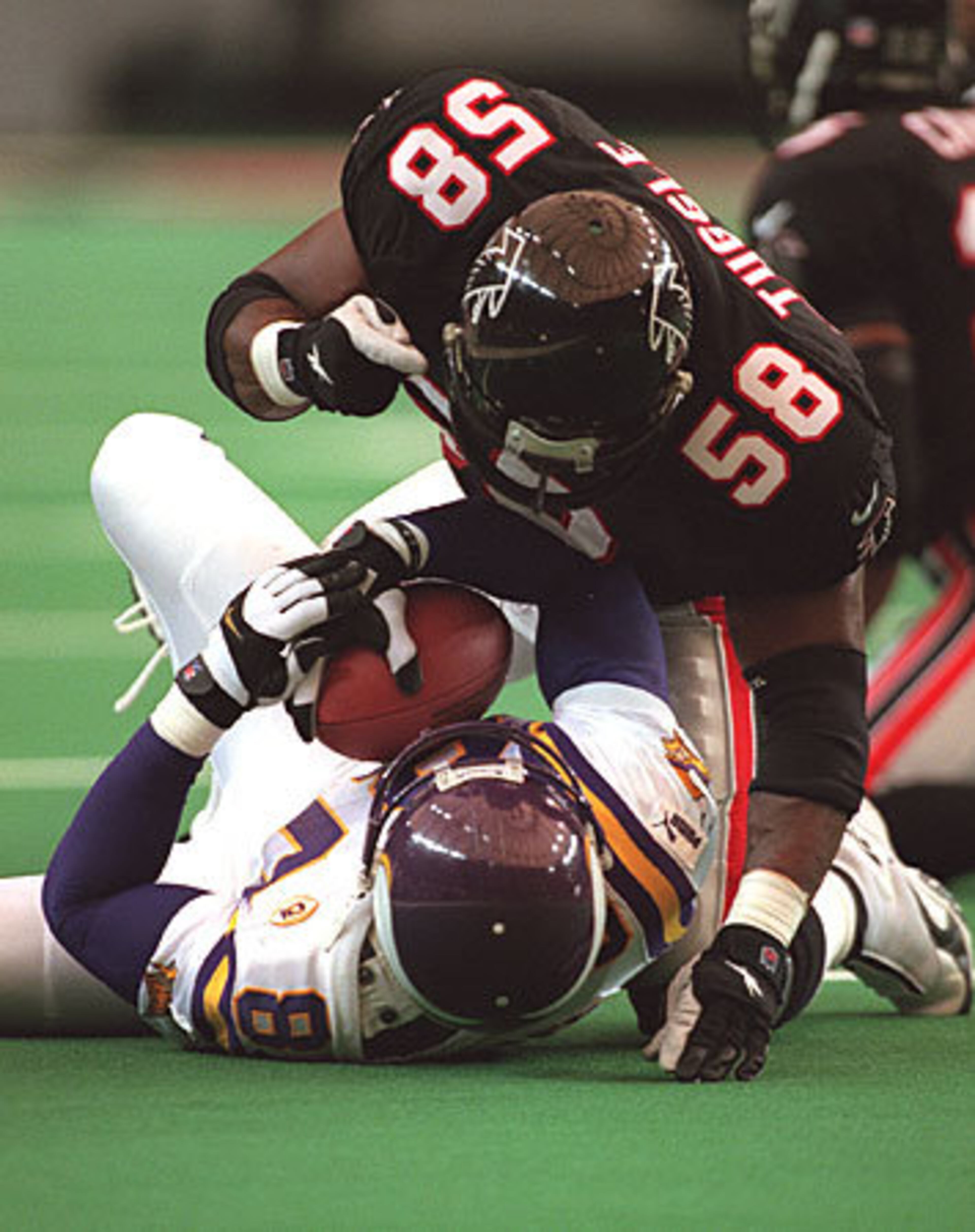 Former Falcons LB Jessie Tuggle (58) played his college ball at Valdosta State before spending 1987-2000 in the NFL with Atlanta.